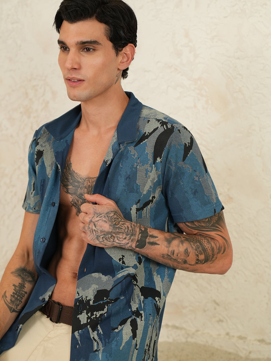 Men Self Design Printed Half Sleeve Shirt - Reprise