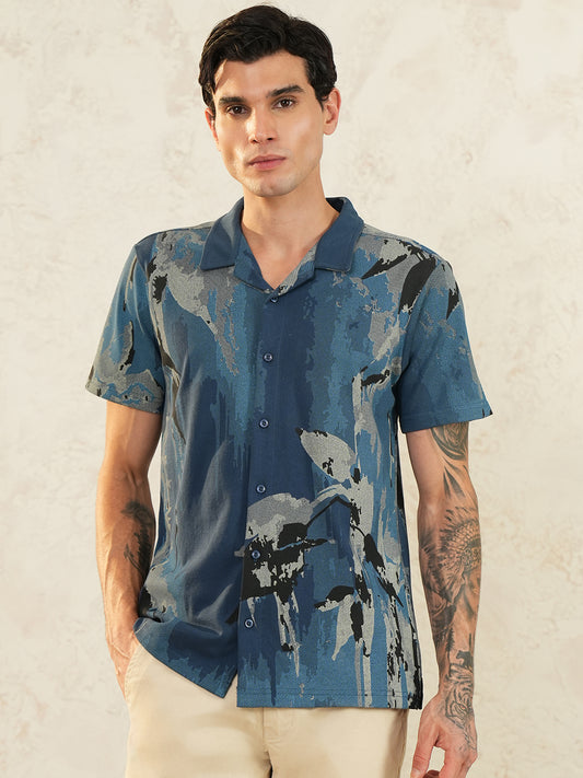 Men Self Design Printed Half Sleeve Shirt - Reprise