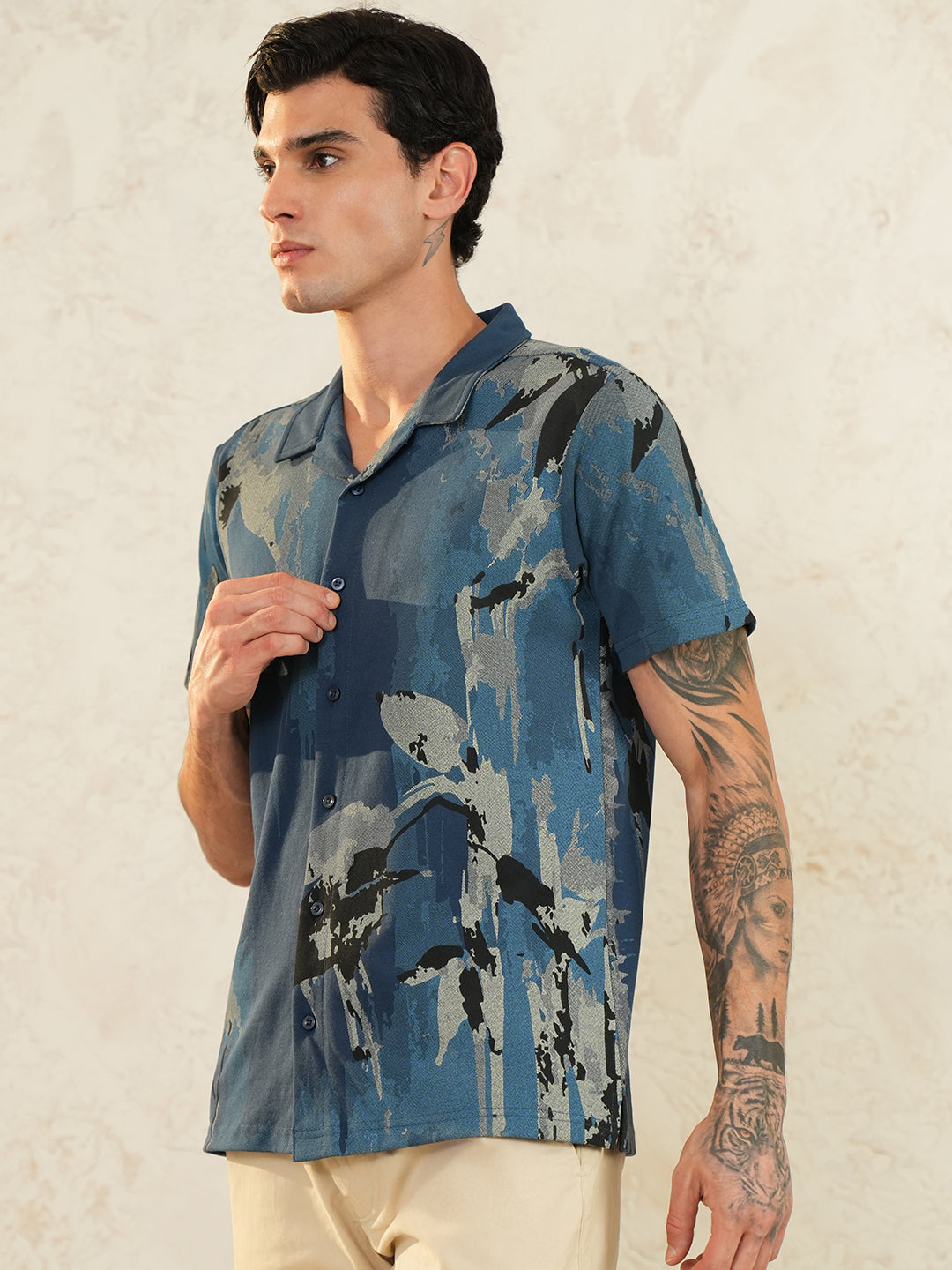 Men Self Design Printed Half Sleeve Shirt - Reprise
