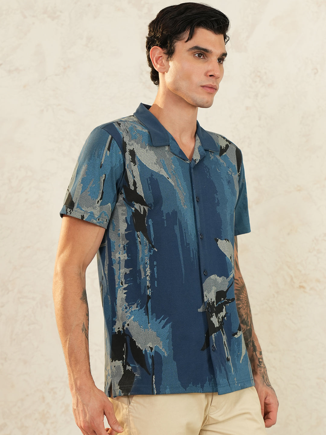 Men Self Design Printed Half Sleeve Shirt - Reprise