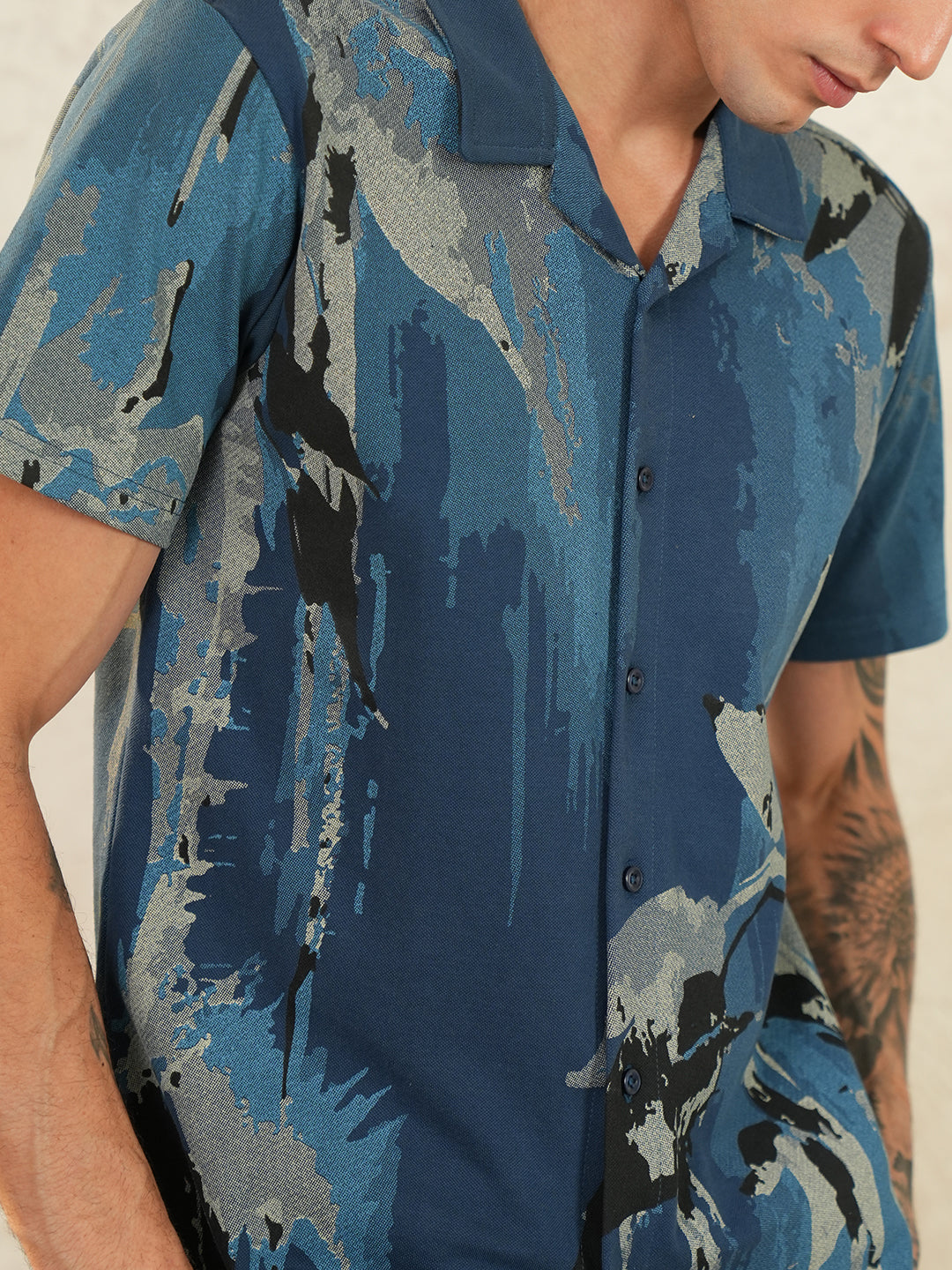 Men Self Design Printed Half Sleeve Shirt - Reprise
