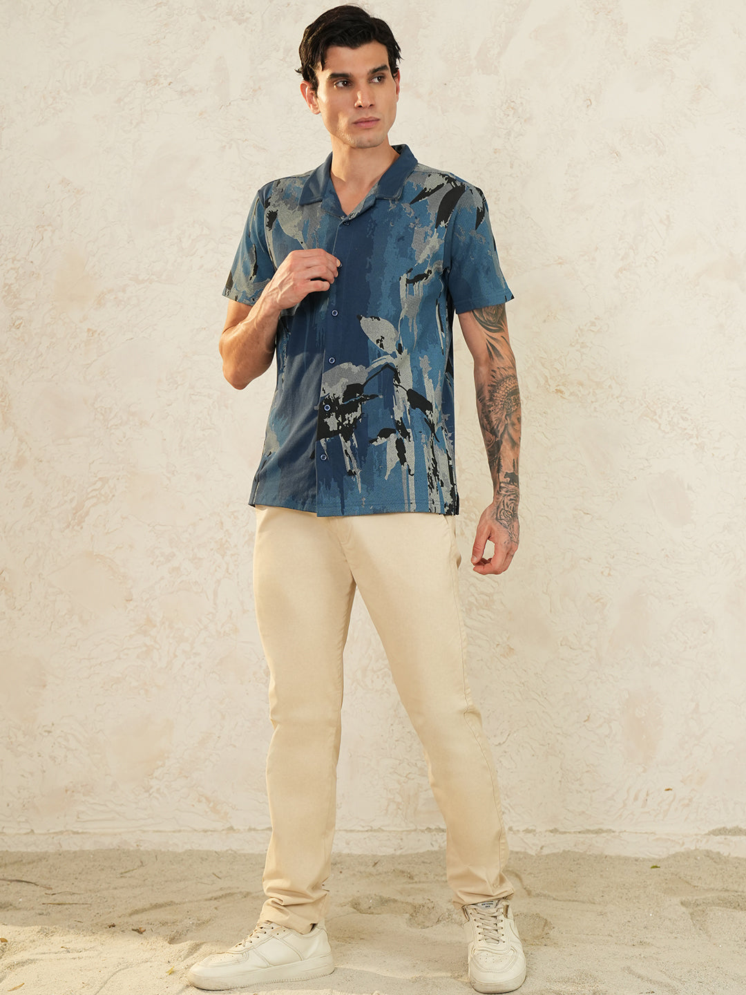 Men Self Design Printed Half Sleeve Shirt - Reprise