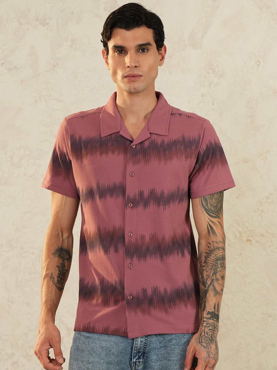 Men Self Design Printed Half Sleeve Shirt - Reprise