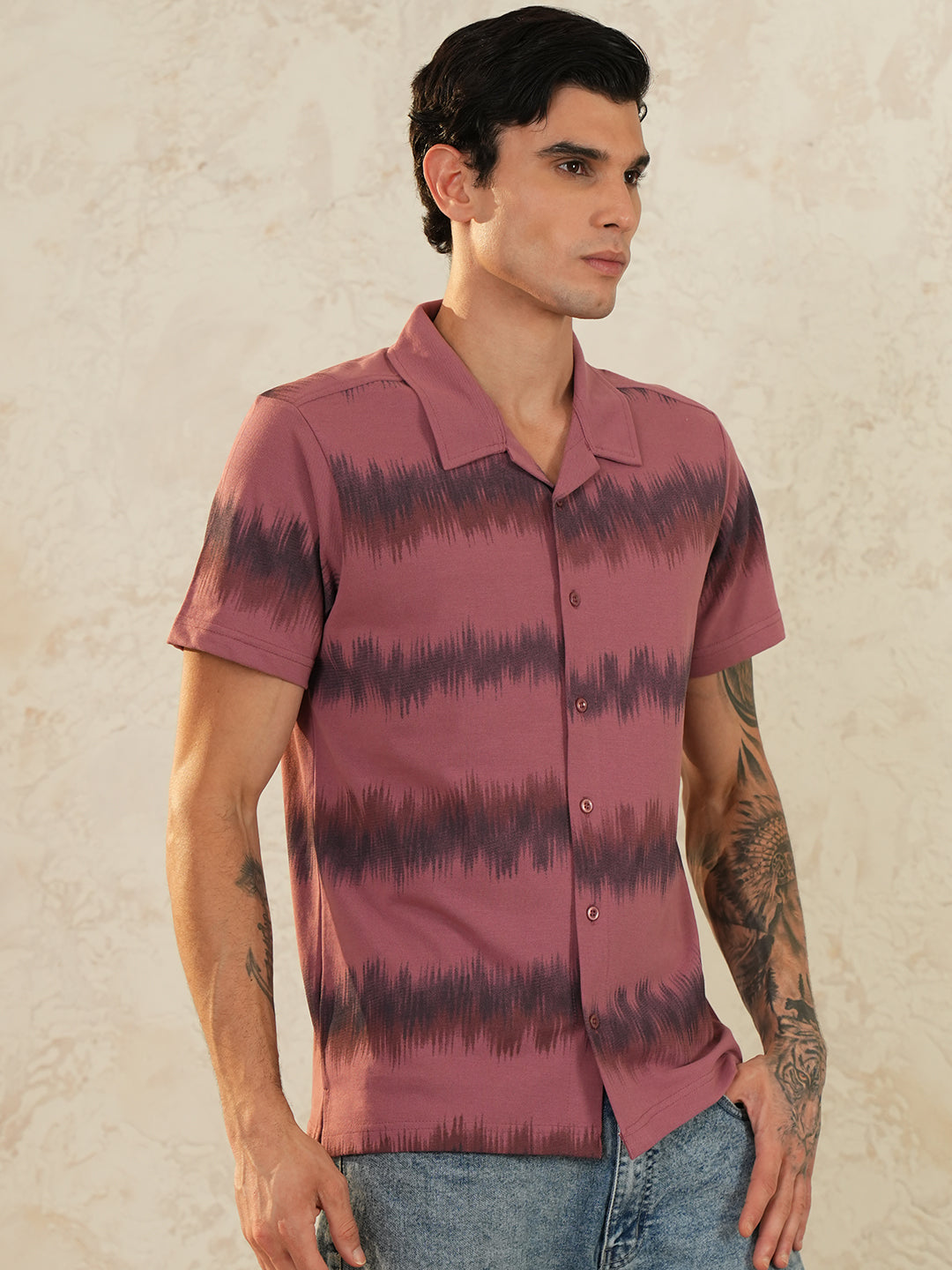 Men Self Design Printed Half Sleeve Shirt - Reprise