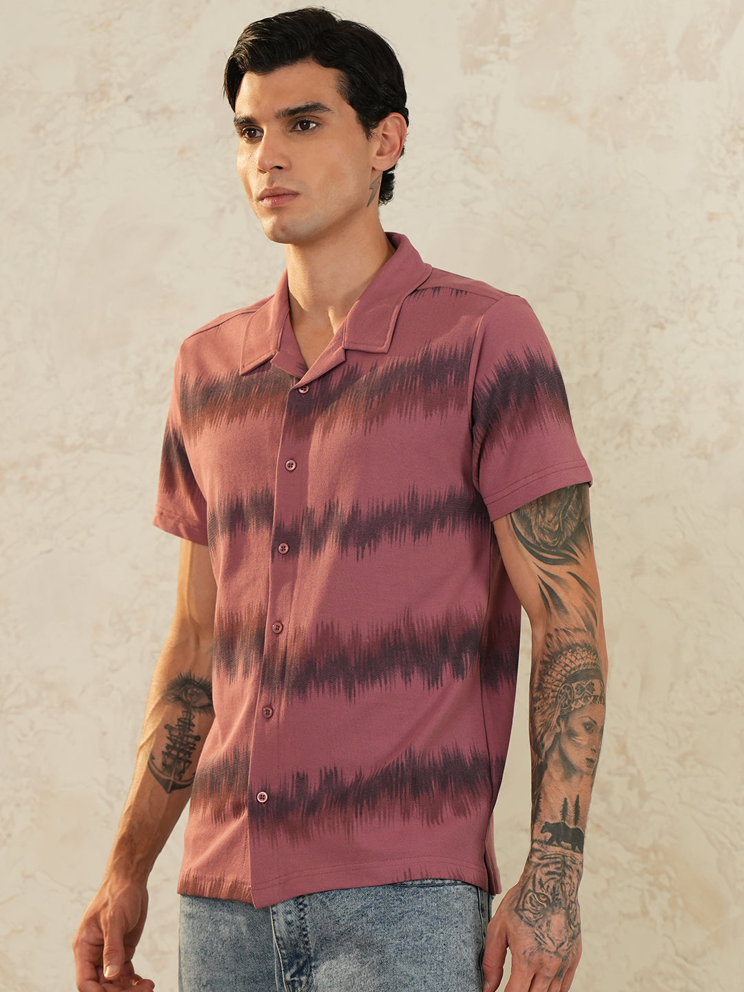 Men Self Design Printed Half Sleeve Shirt - Reprise