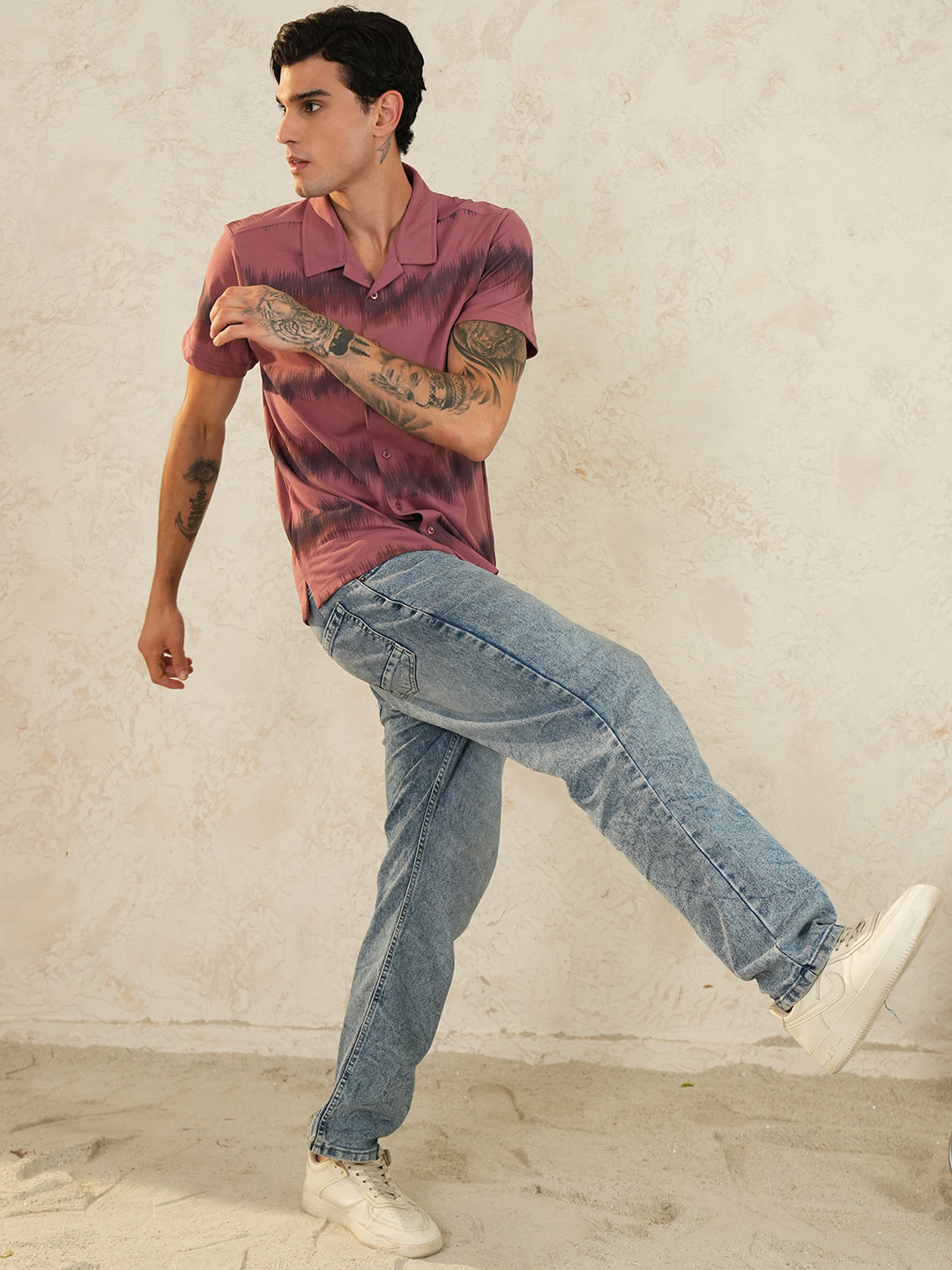 Men Self Design Printed Half Sleeve Shirt - Reprise