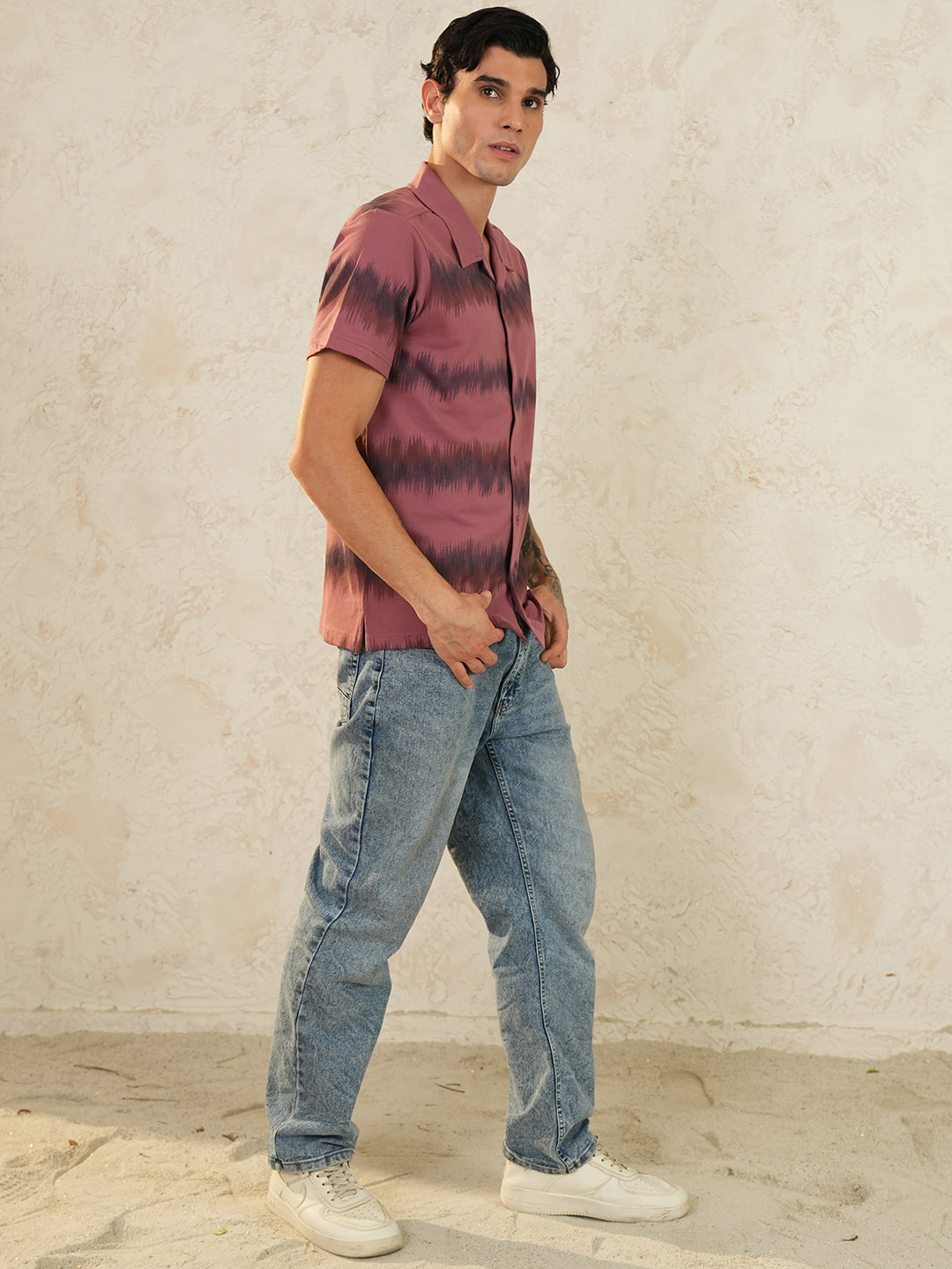 Men Self Design Printed Half Sleeve Shirt - Reprise
