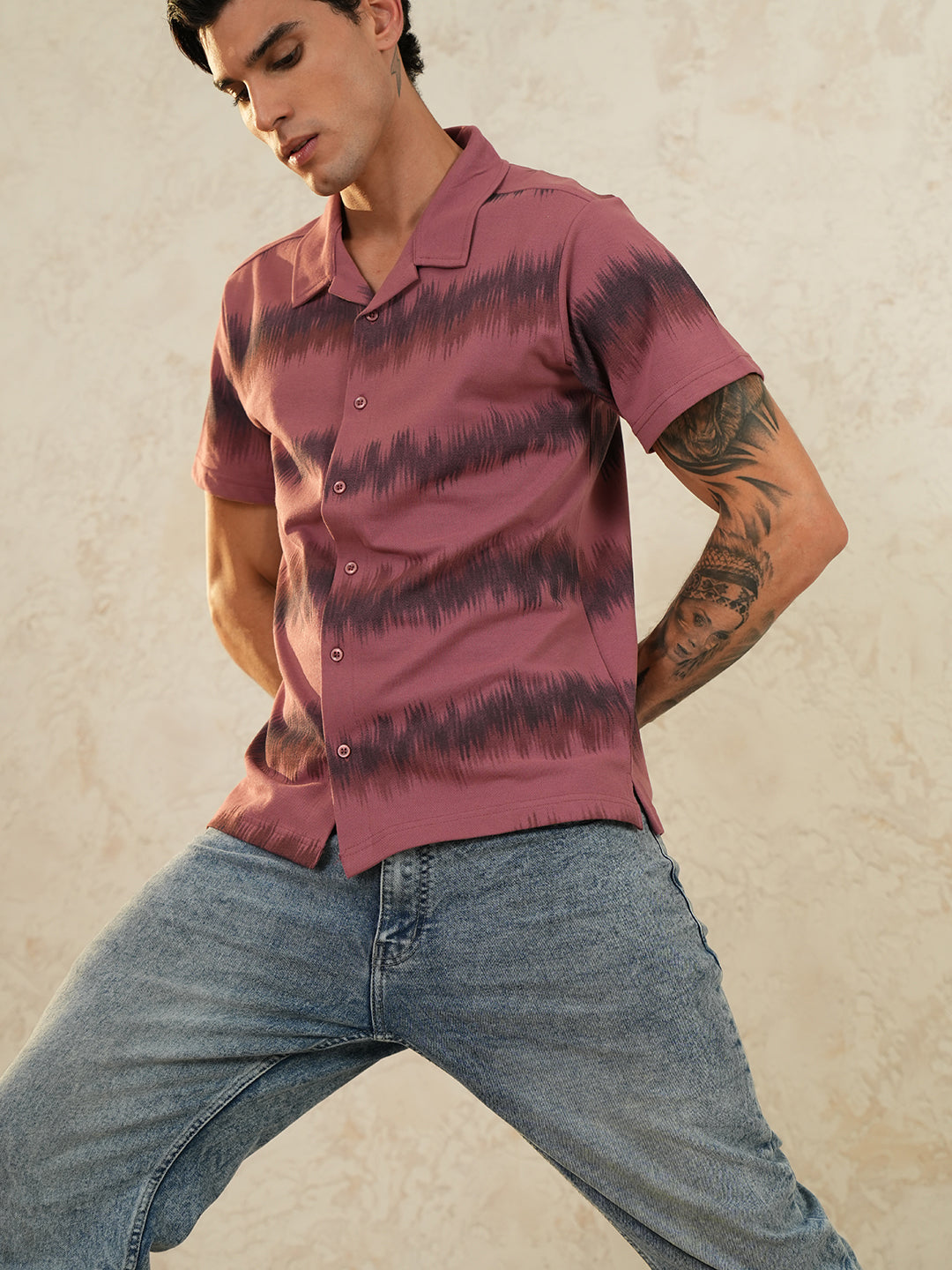 Men Self Design Printed Half Sleeve Shirt - Reprise