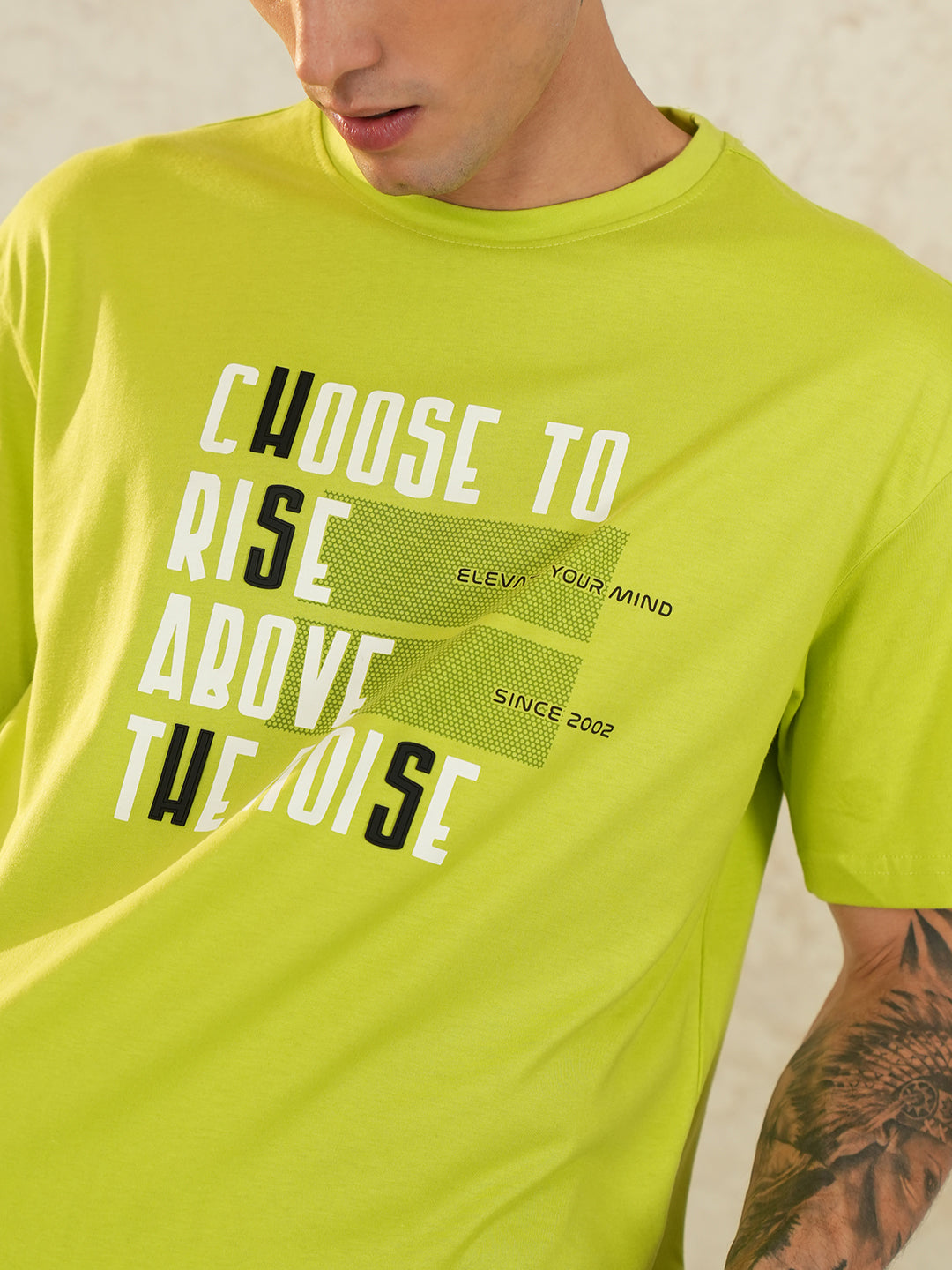 Men Oversized Printed Round Neck Drop Shoulder T-shirt Neon Green - Reprise