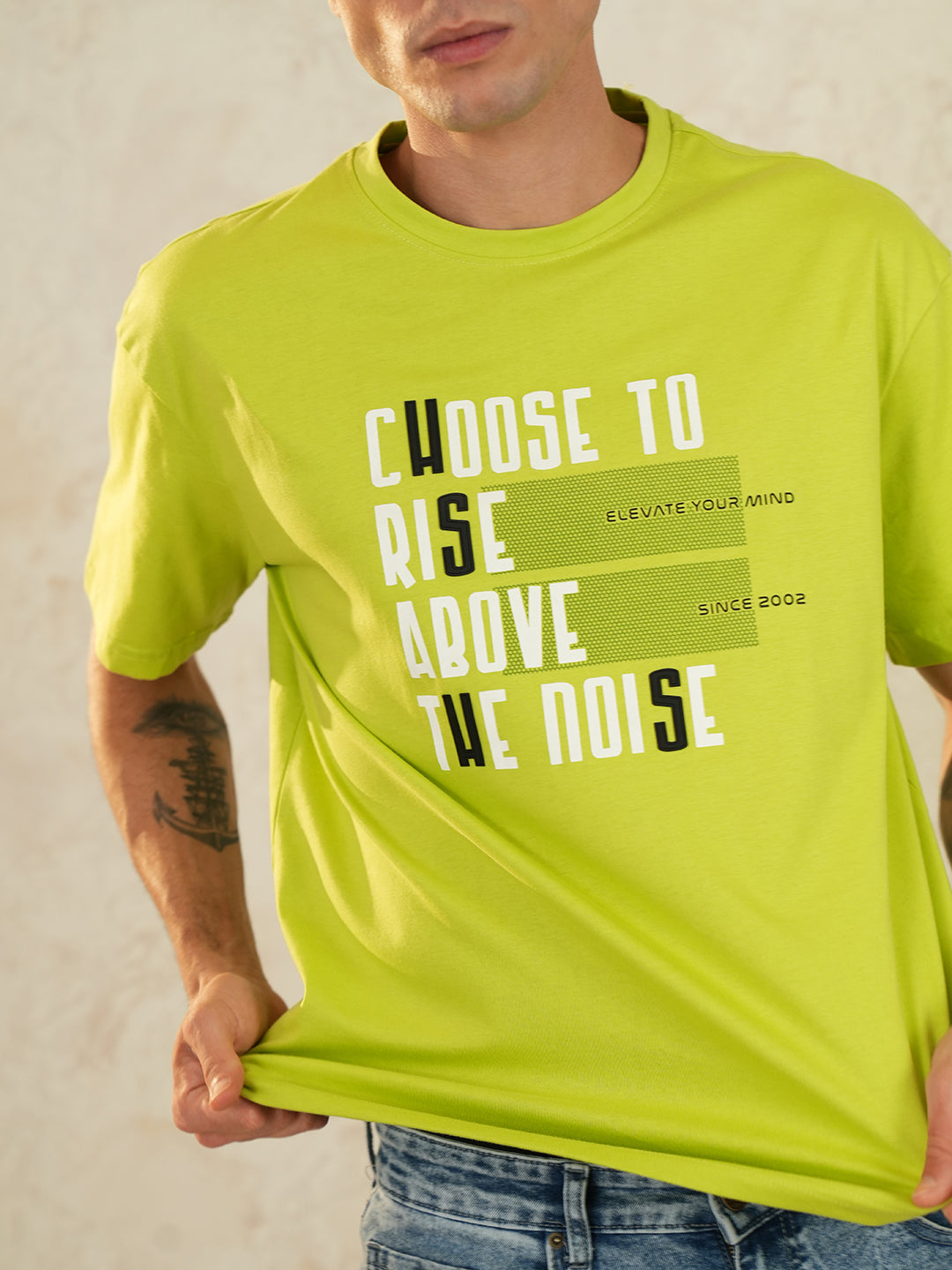 Men Oversized Printed Round Neck Drop Shoulder T-shirt Neon Green - Reprise
