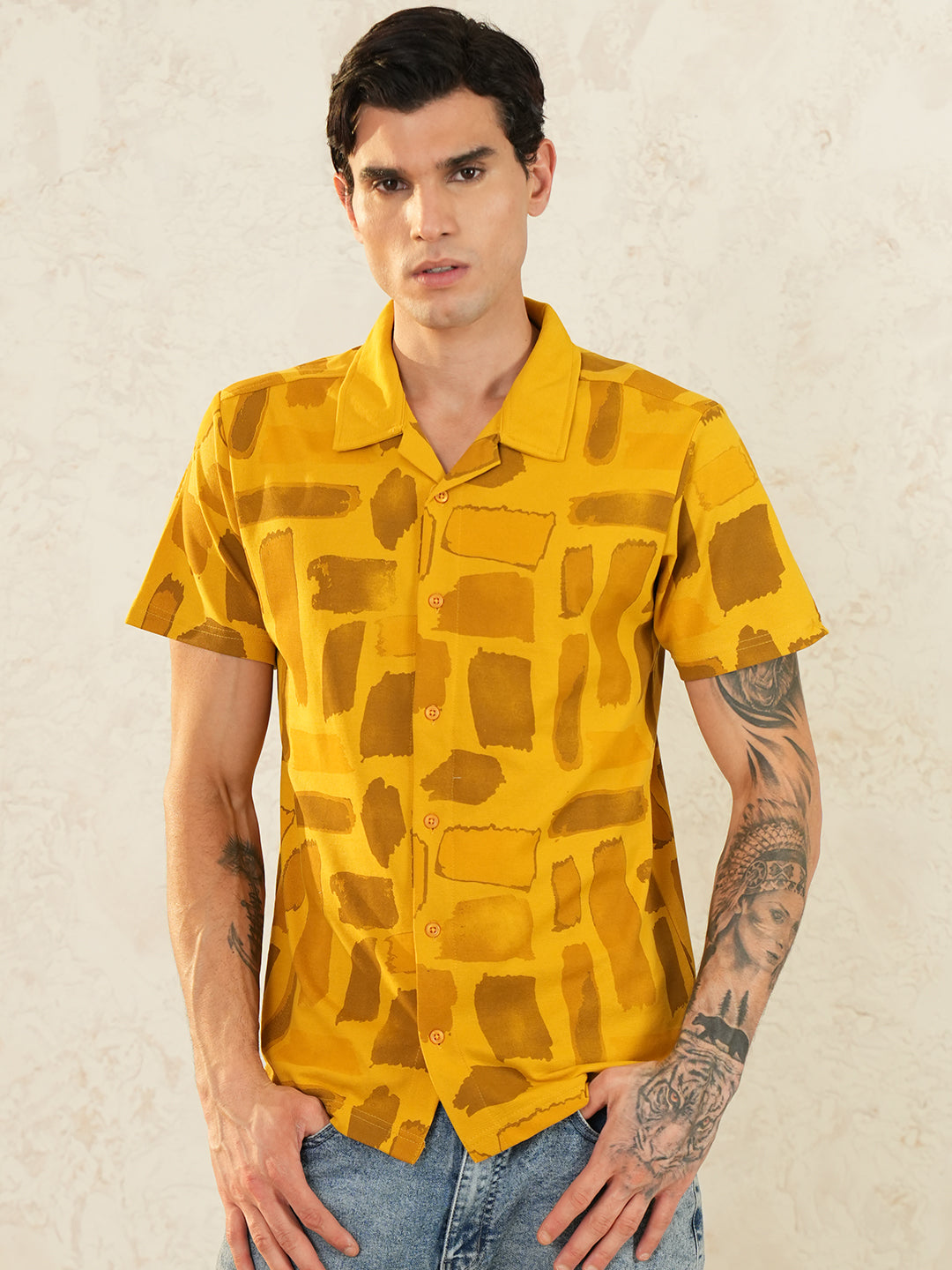 Men Self Design Printed Half Sleeve Shirt - Reprise