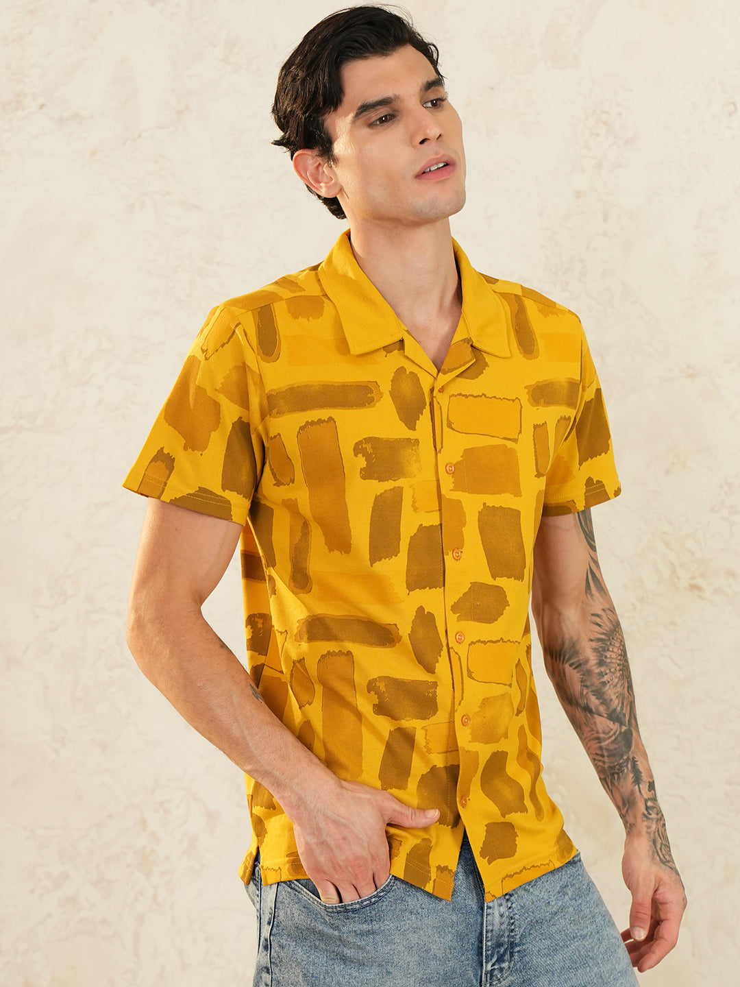Men Self Design Printed Half Sleeve Shirt - Reprise