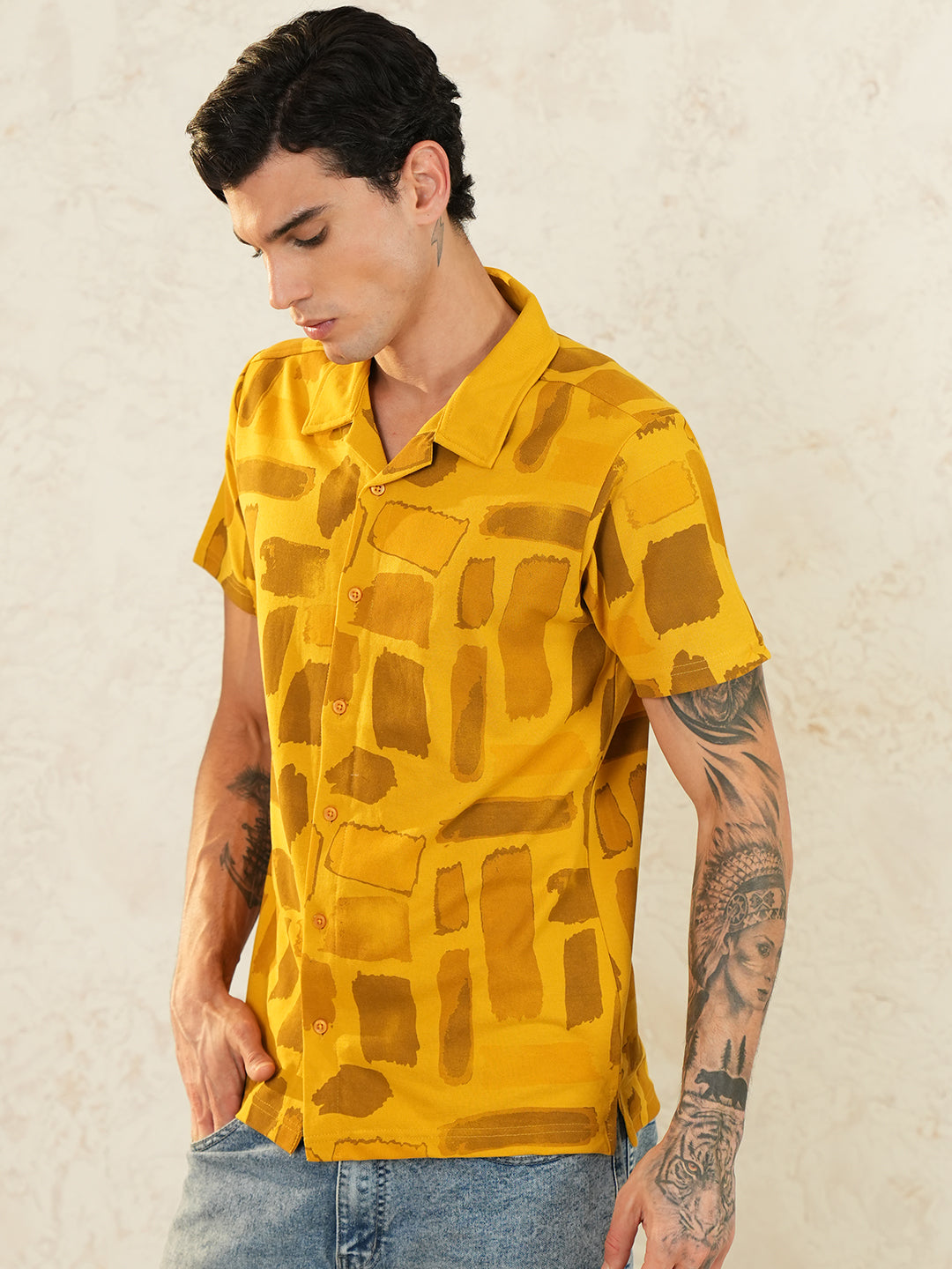 Men Self Design Printed Half Sleeve Shirt - Reprise