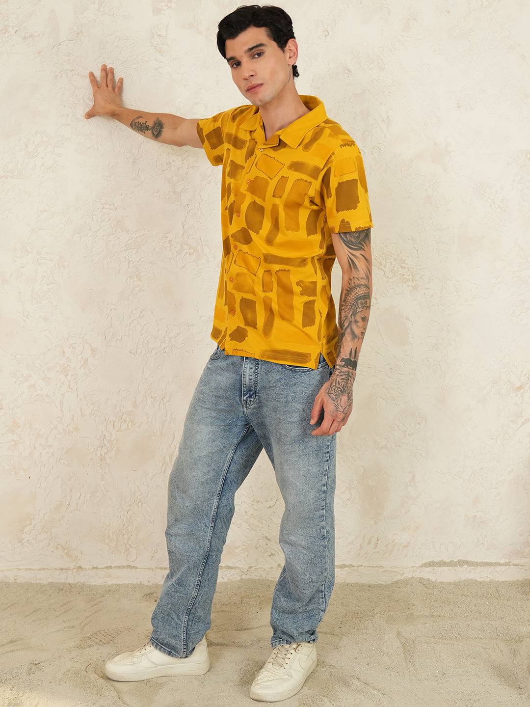Men Self Design Printed Half Sleeve Shirt - Reprise