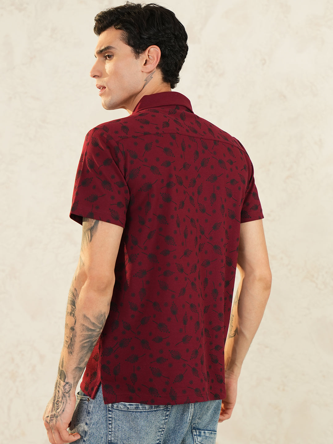 Men Self Design Printed Half Sleeve Shirt - Reprise