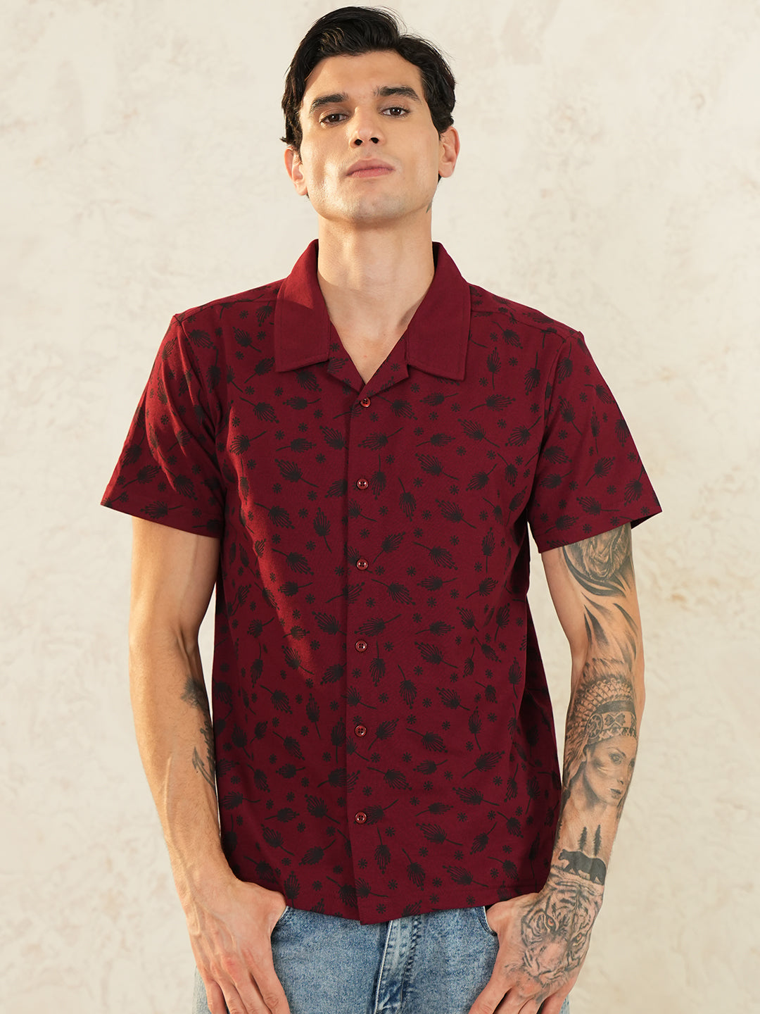 Men Self Design Printed Half Sleeve Shirt - Reprise