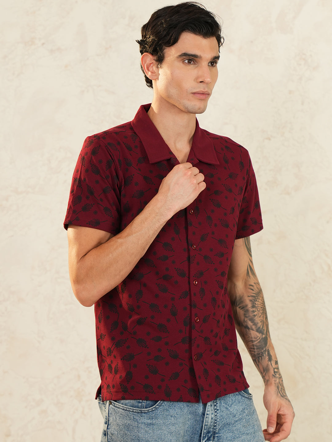 Men Self Design Printed Half Sleeve Shirt - Reprise