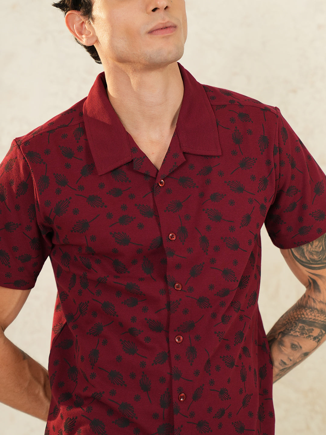 Men Self Design Printed Half Sleeve Shirt - Reprise