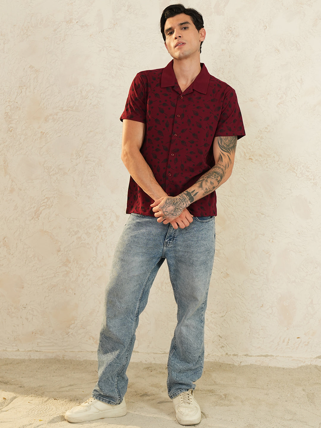 Men Self Design Printed Half Sleeve Shirt - Reprise