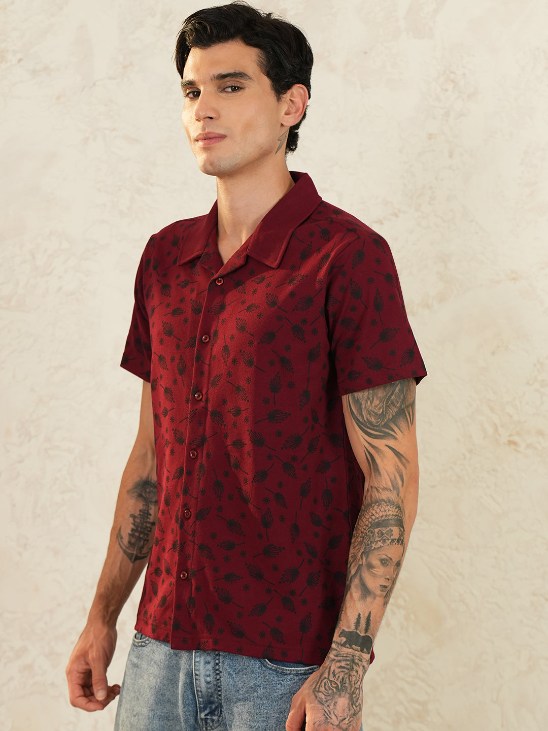 Men Self Design Printed Half Sleeve Shirt - Reprise