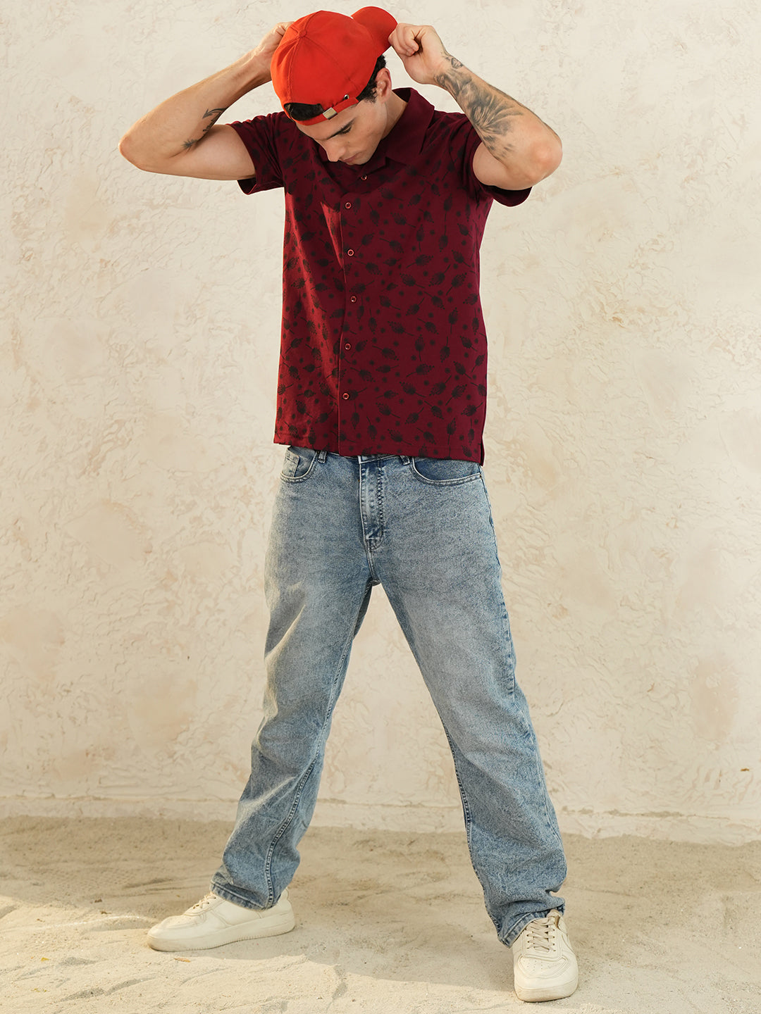 Men Self Design Printed Half Sleeve Shirt - Reprise