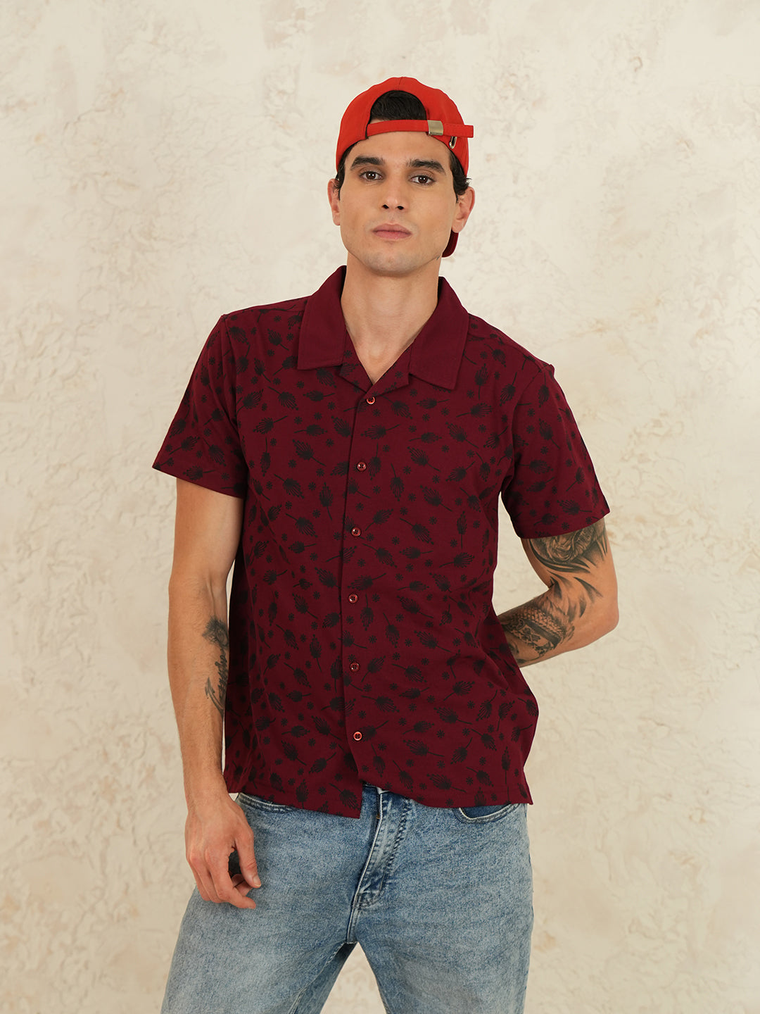 Men Self Design Printed Half Sleeve Shirt - Reprise