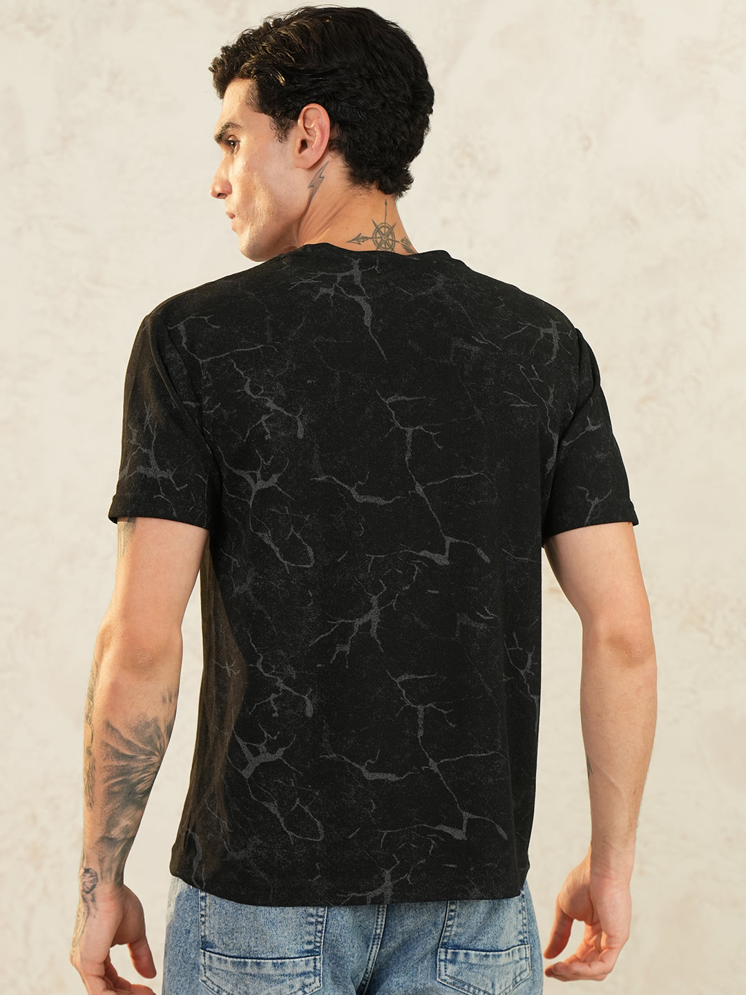 Men Printed Round Neck T-shirt Black - Reprise