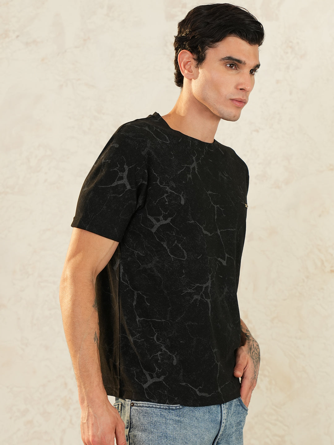 Men Printed Round Neck T-shirt Black - Reprise