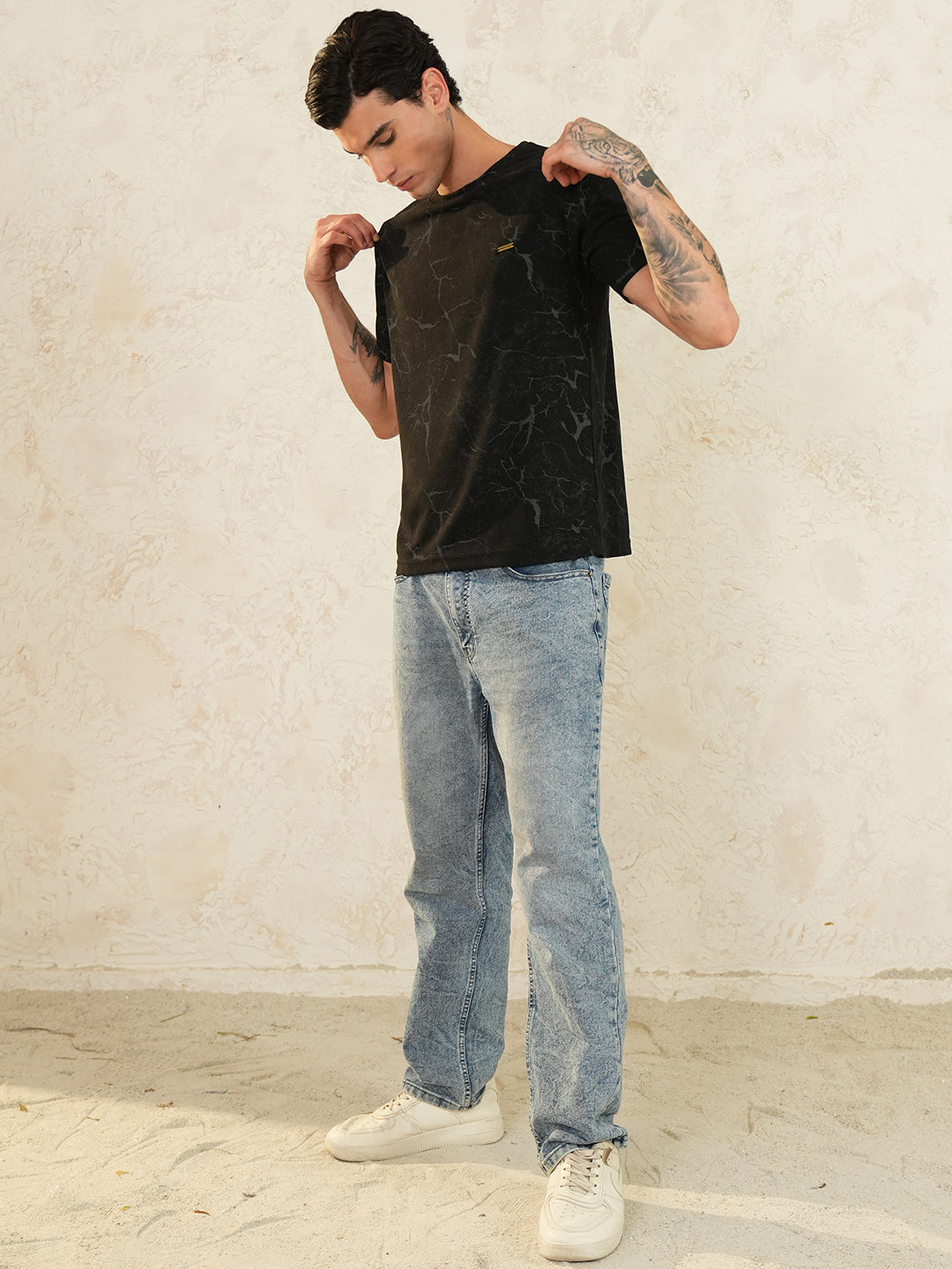 Men Printed Round Neck T-shirt Black - Reprise