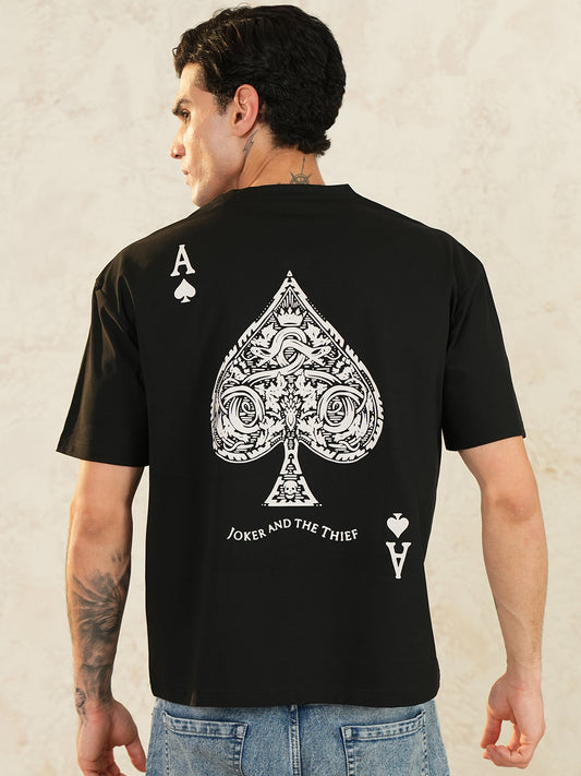 Men Oversized Printed Round Neck Drop Shoulder T-shirt Black - Reprise