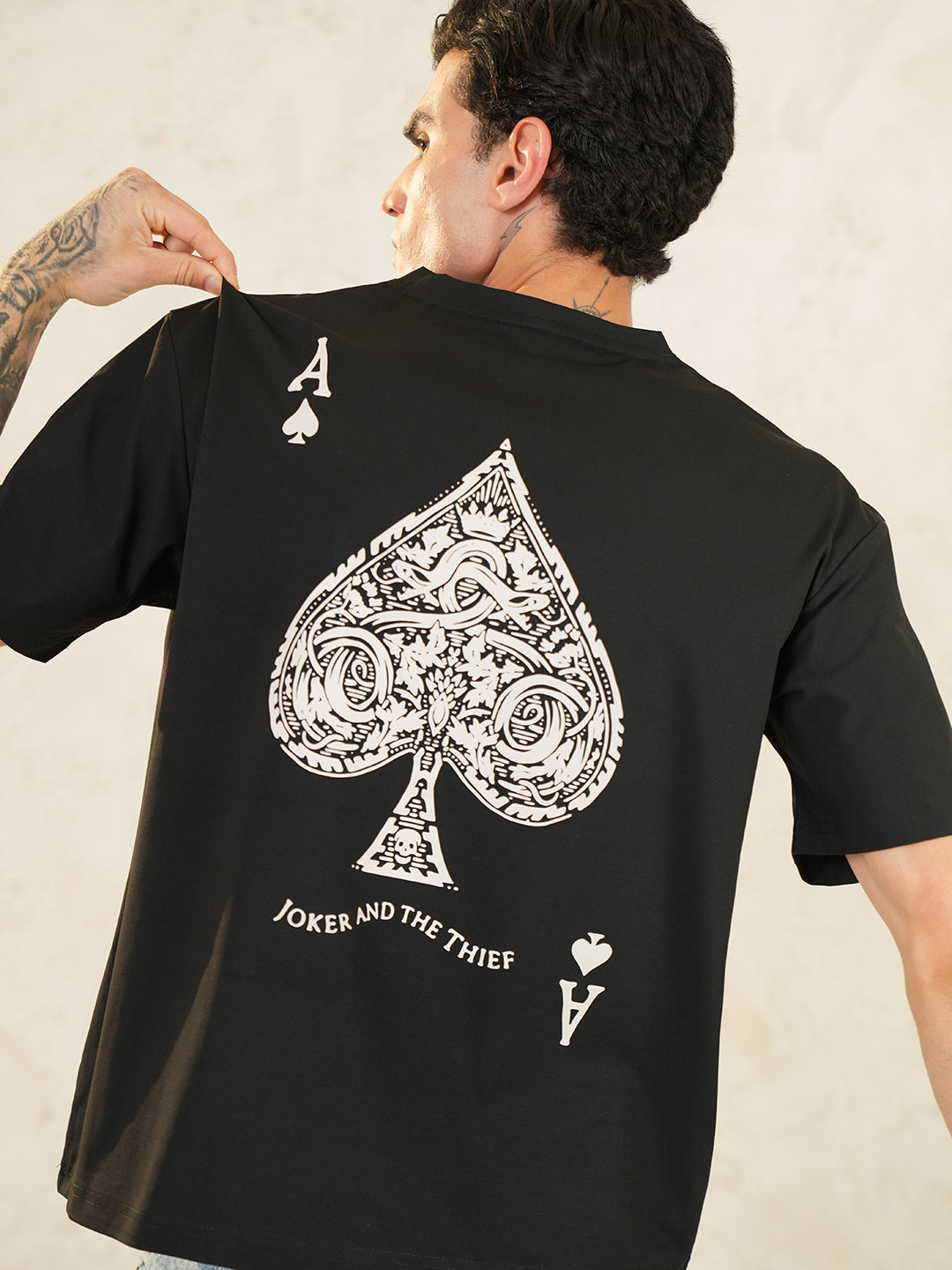 Men Oversized Printed Round Neck Drop Shoulder T-shirt Black - Reprise