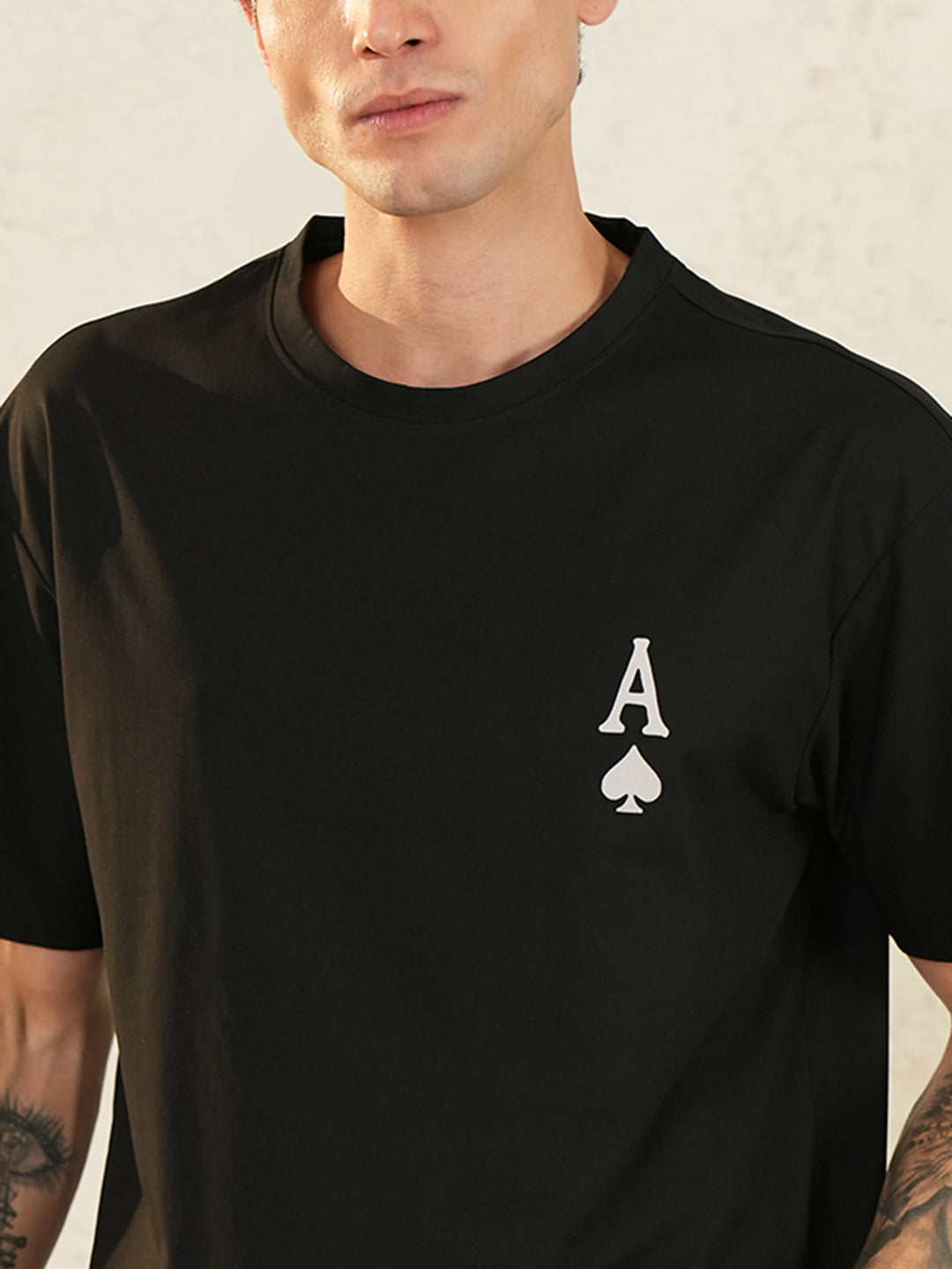 Men Oversized Printed Round Neck Drop Shoulder T-shirt Black - Reprise