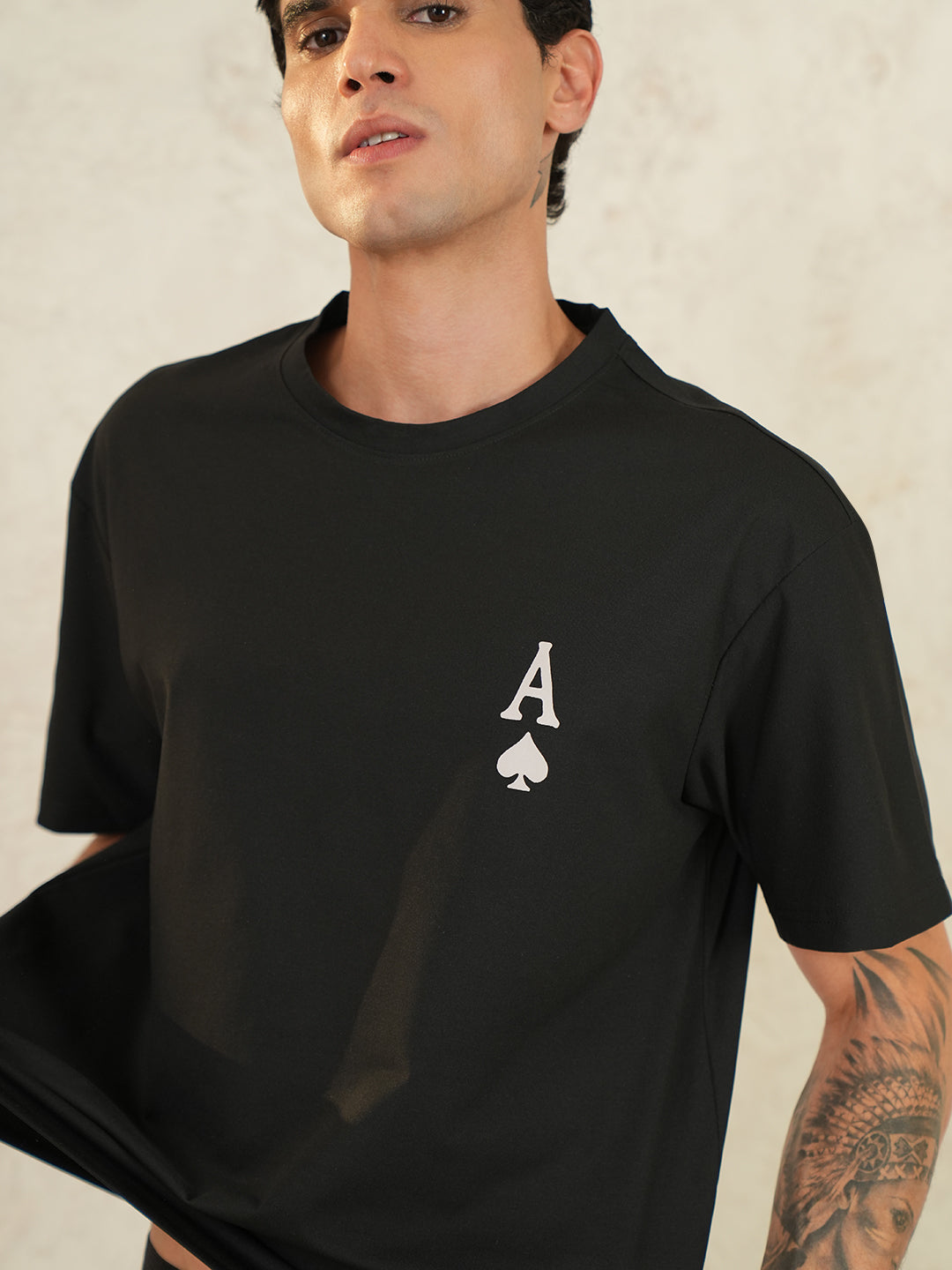 Men Oversized Printed Round Neck Drop Shoulder T-shirt Black - Reprise