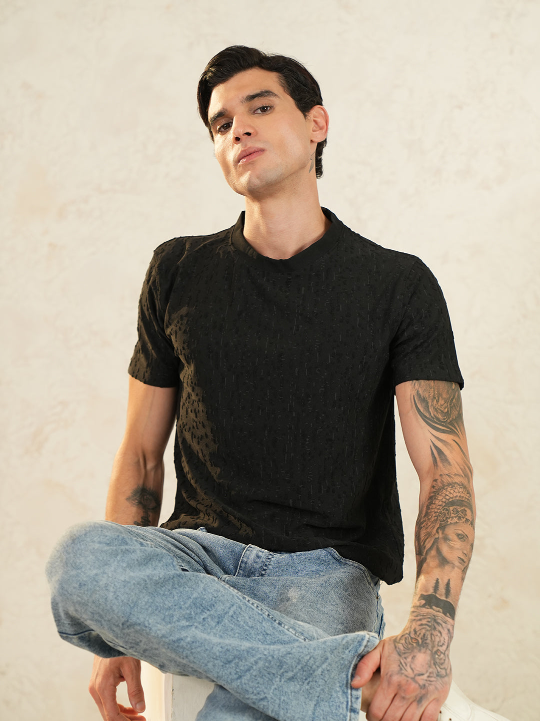 Men Printed Round Neck T-shirt Black - Reprise