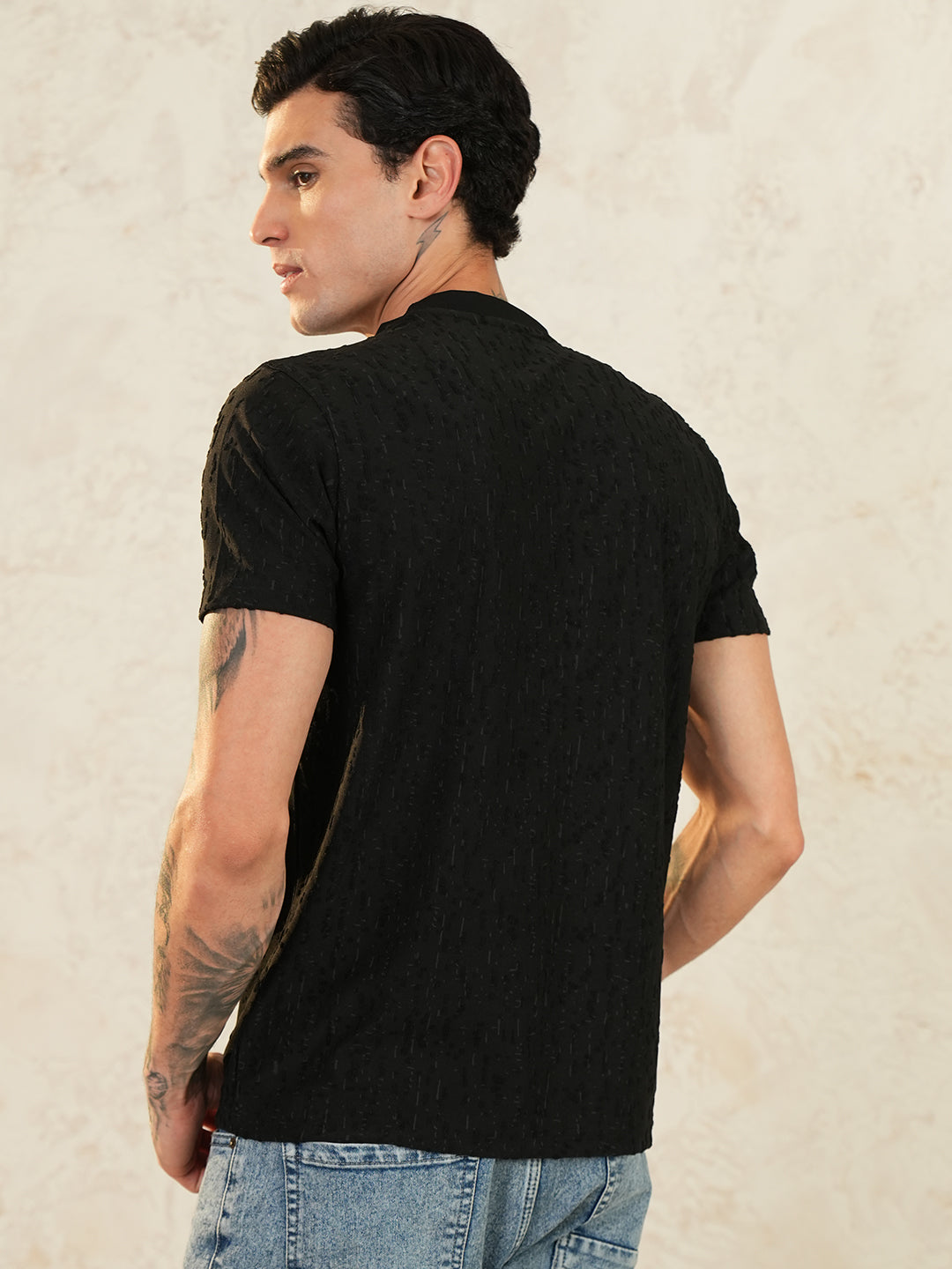 Men Printed Round Neck T-shirt Black - Reprise