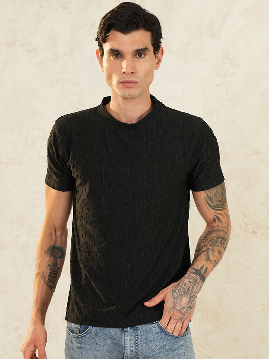 Men Printed Round Neck T-shirt Black - Reprise