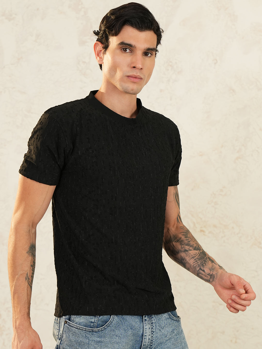 Men Printed Round Neck T-shirt Black - Reprise