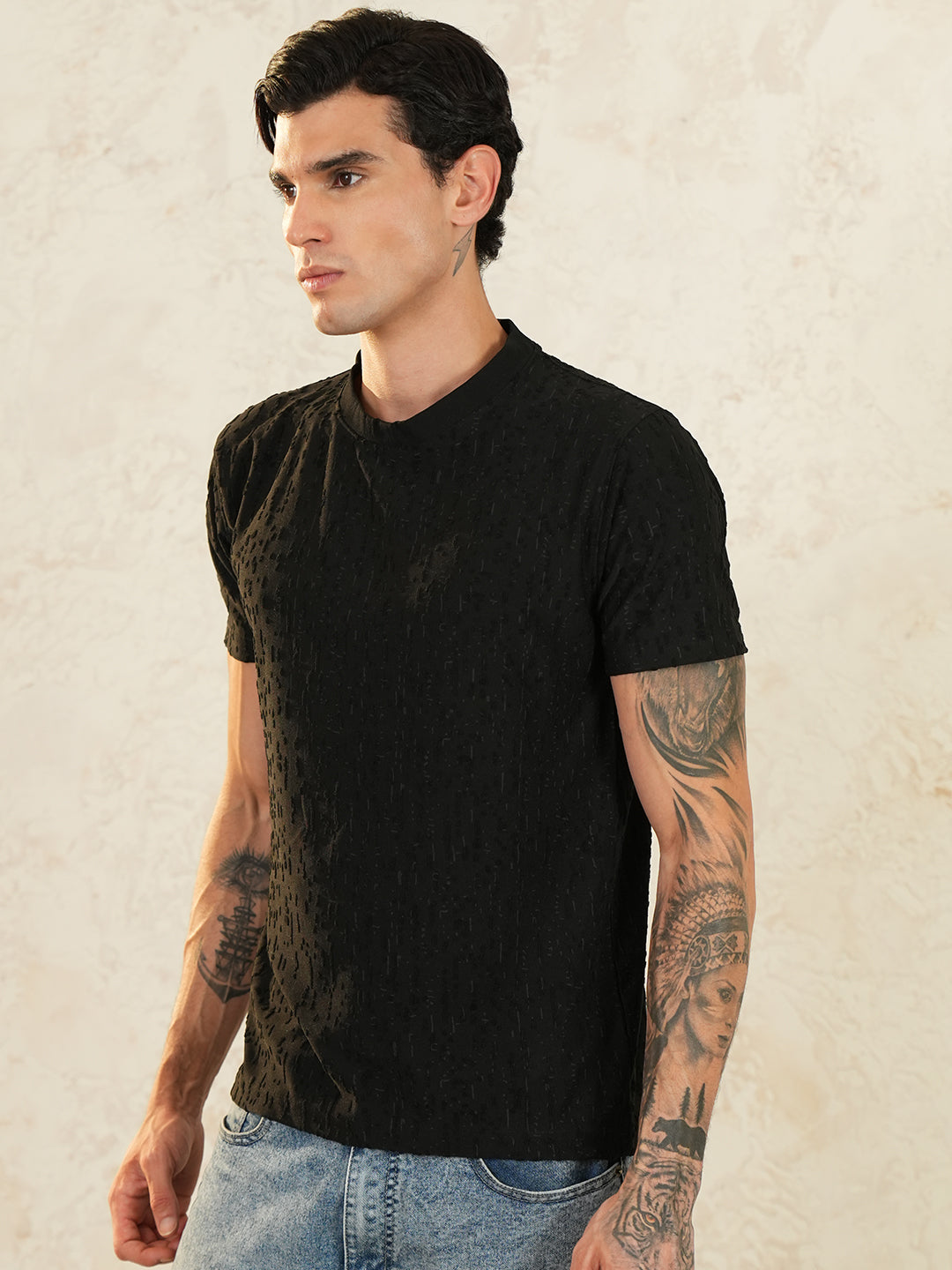 Men Printed Round Neck T-shirt Black - Reprise