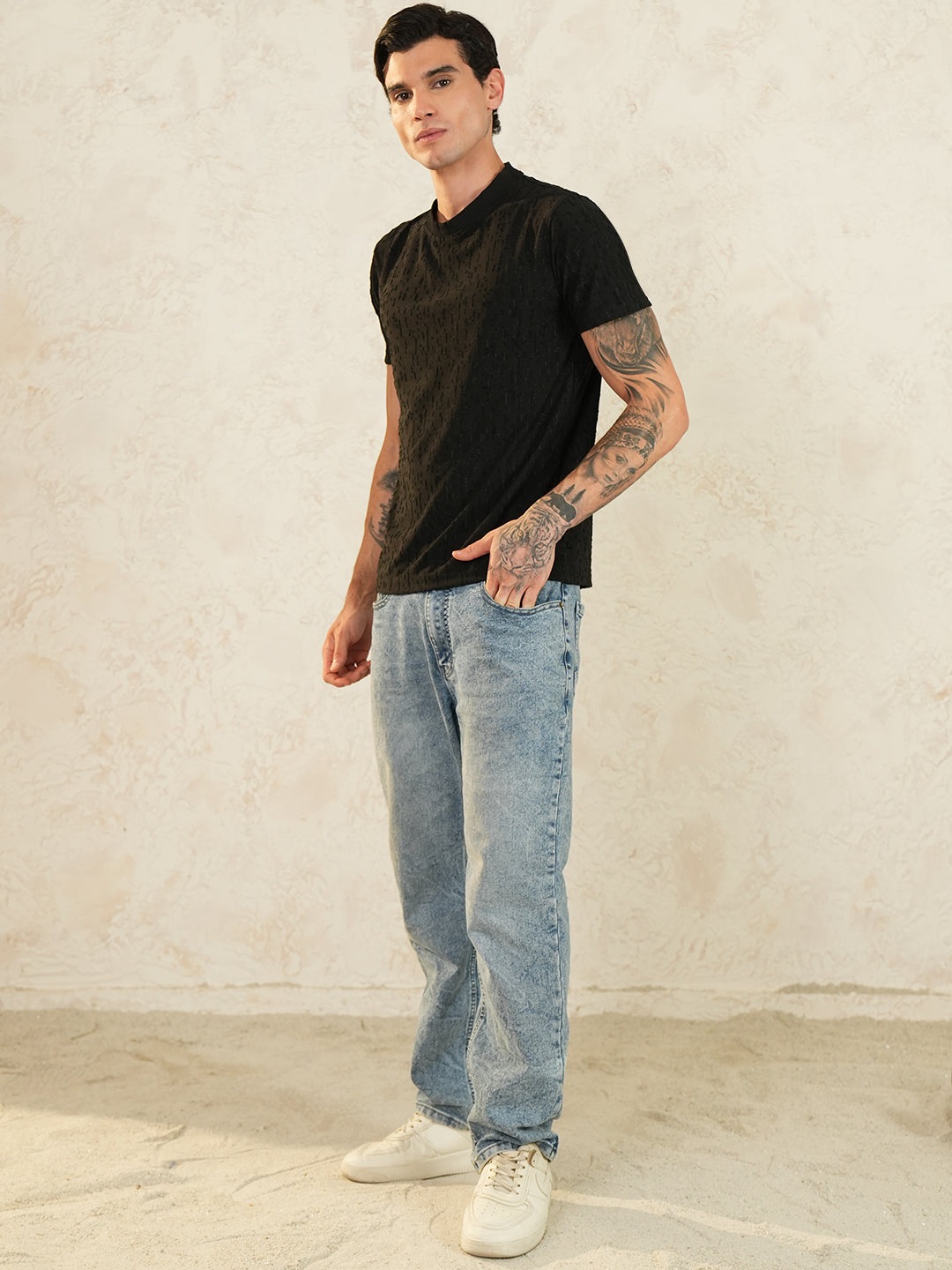 Men Printed Round Neck T-shirt Black - Reprise