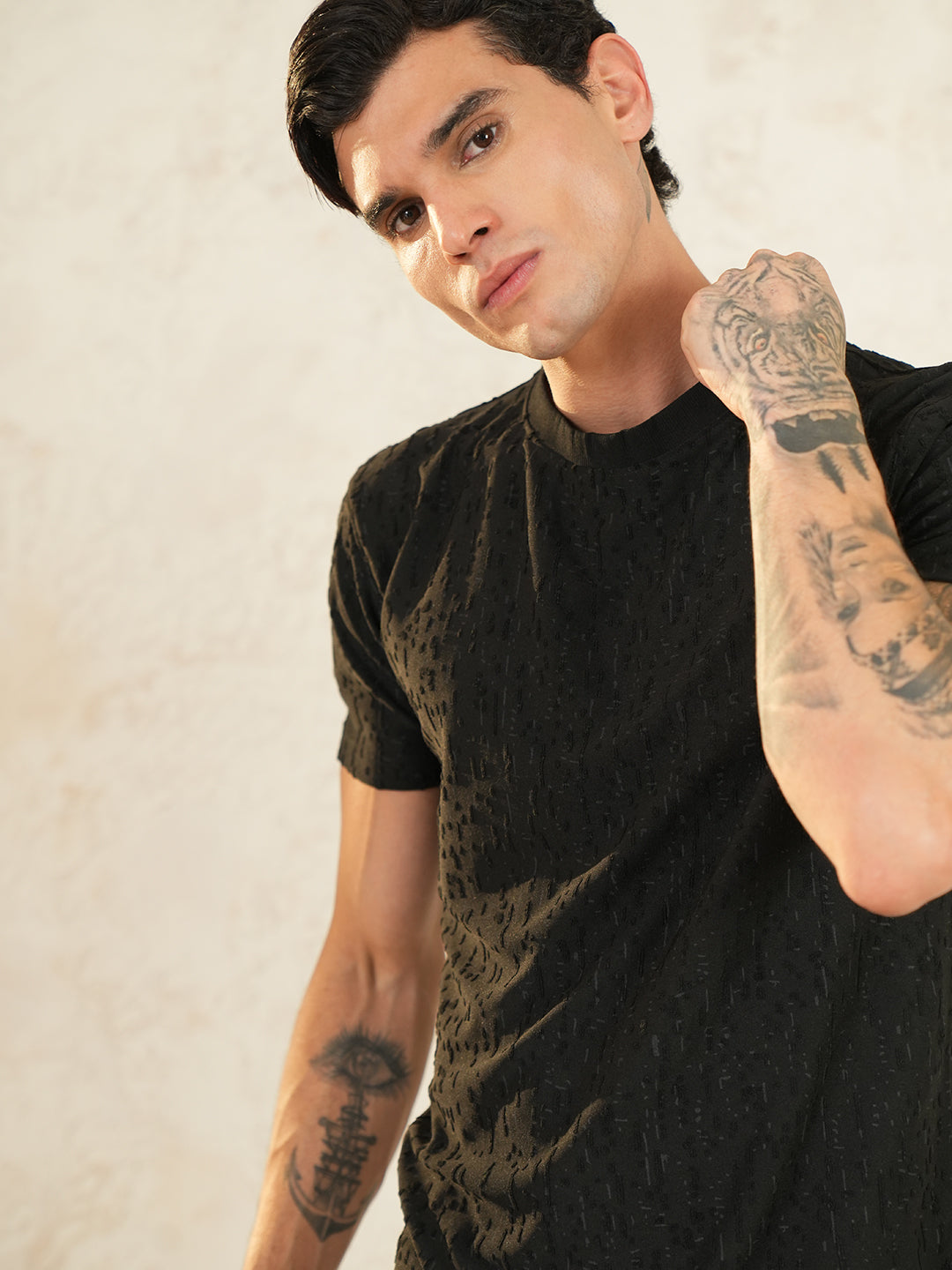 Men Printed Round Neck T-shirt Black - Reprise