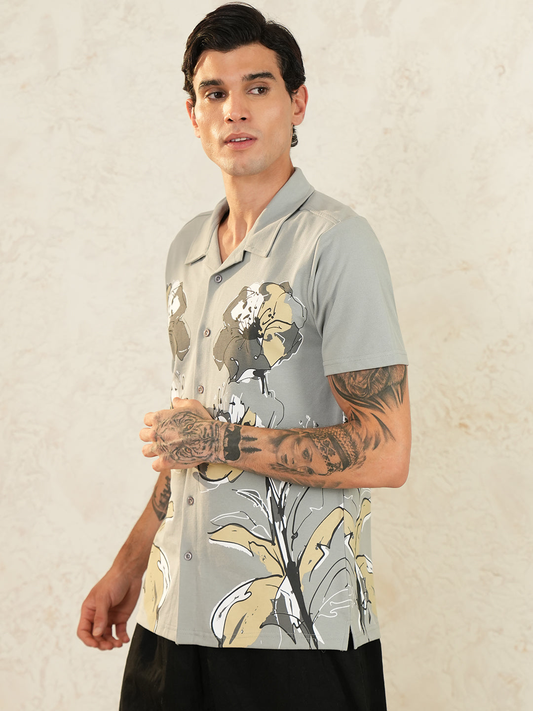 Men Self Design Printed Half Sleeve Shirt - Reprise