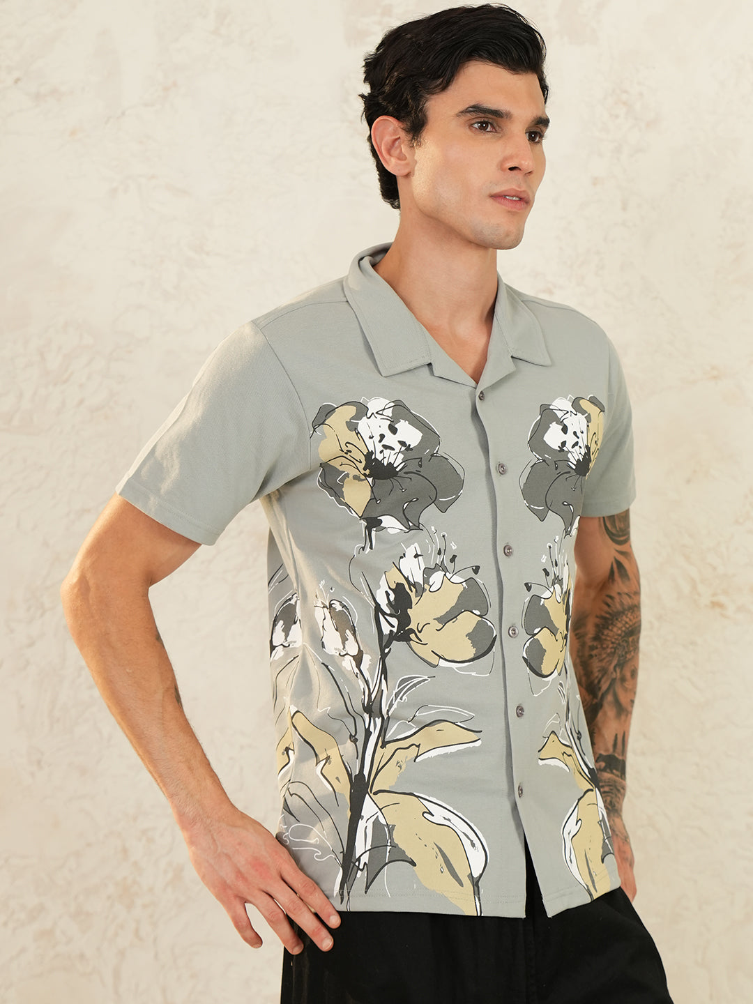 Men Self Design Printed Half Sleeve Shirt - Reprise