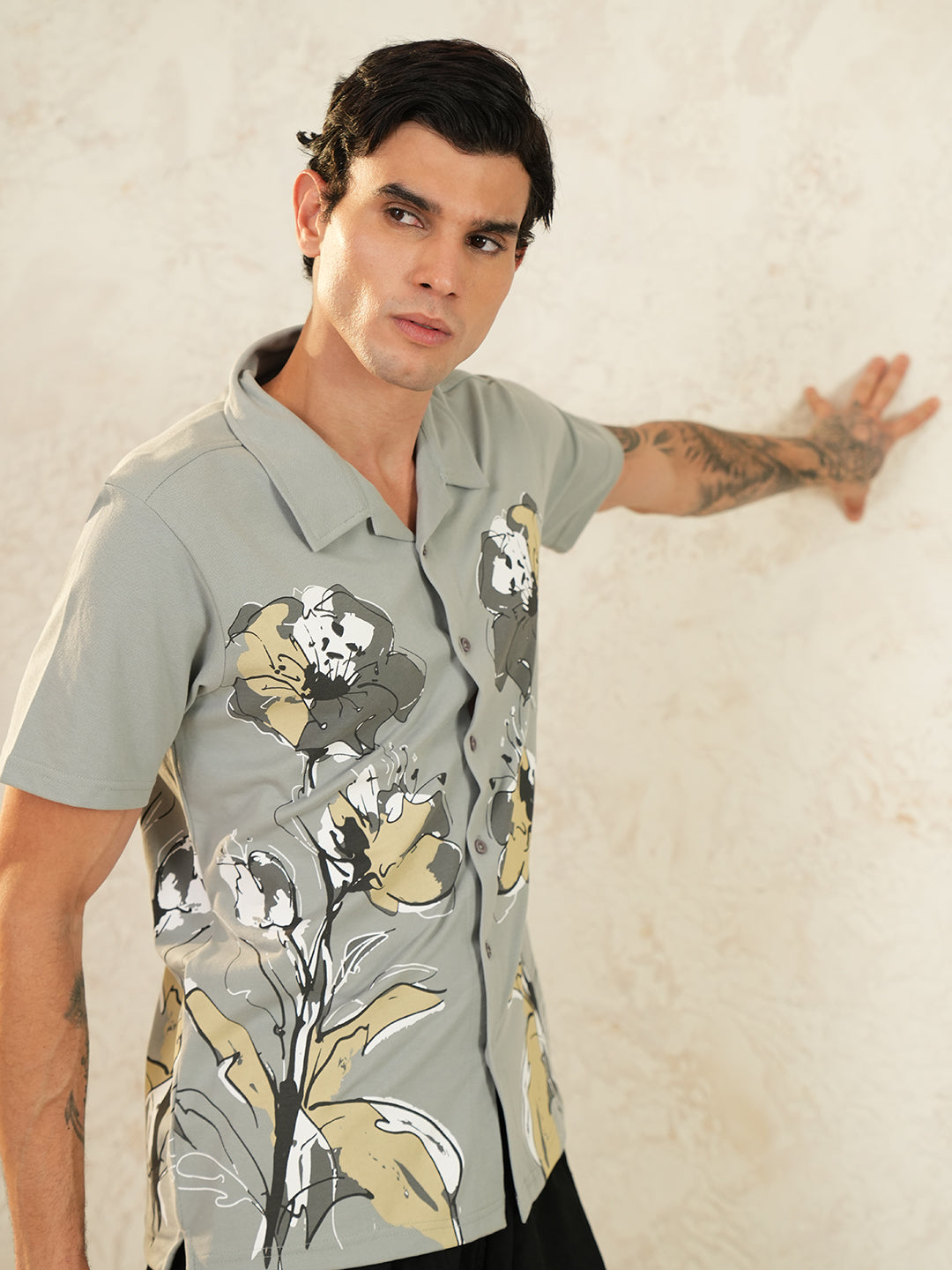 Men Self Design Printed Half Sleeve Shirt - Reprise