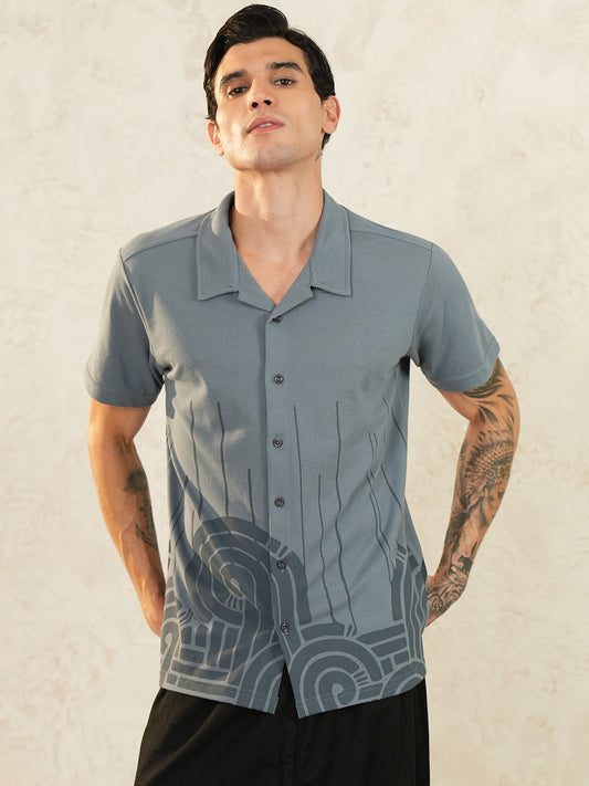 Men Self Design Printed Half Sleeve Shirt - Reprise