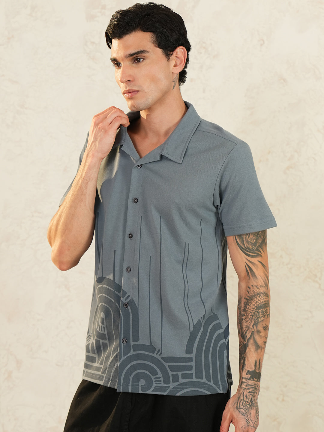 Men Self Design Printed Half Sleeve Shirt - Reprise