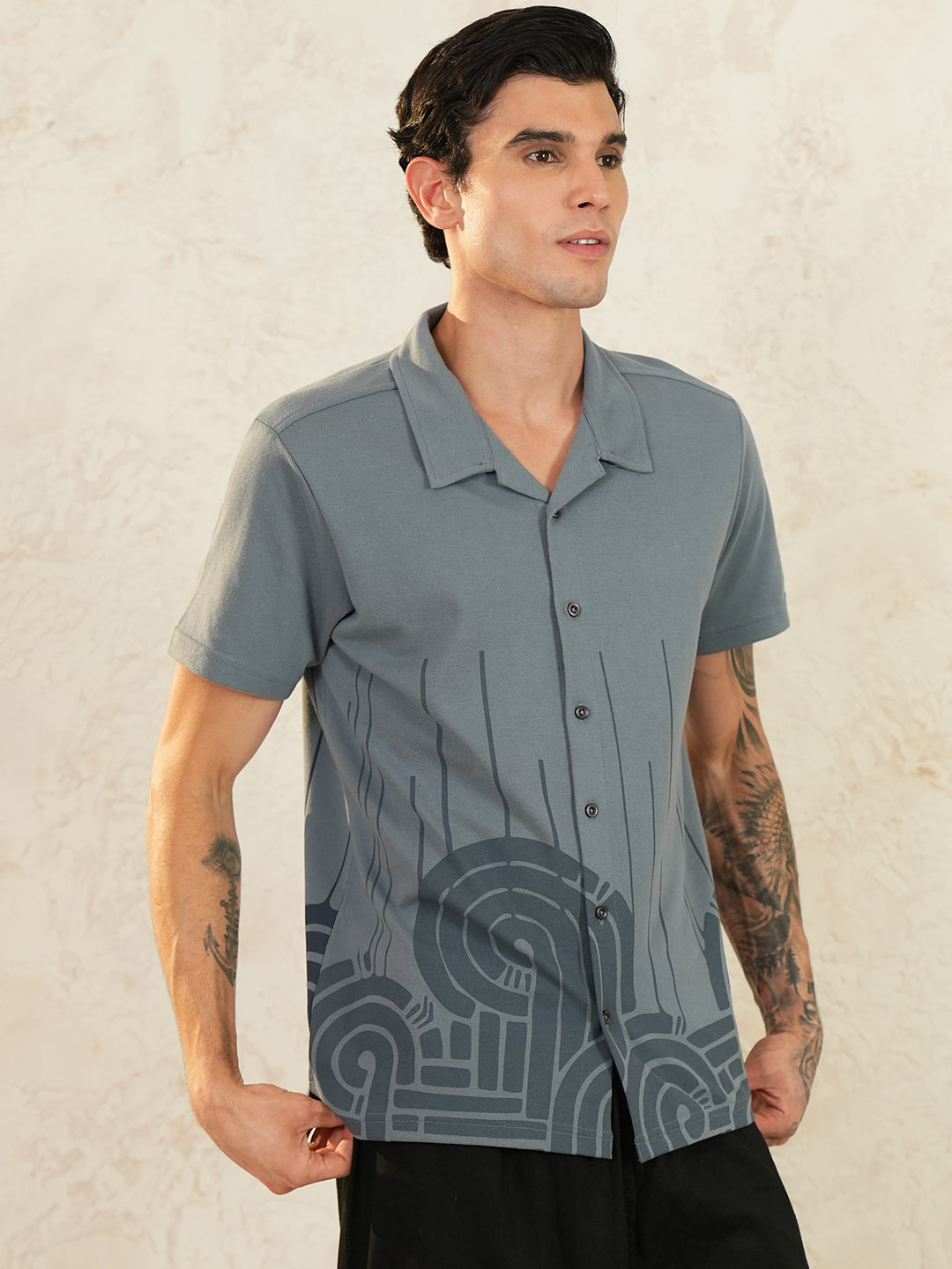 Men Self Design Printed Half Sleeve Shirt - Reprise