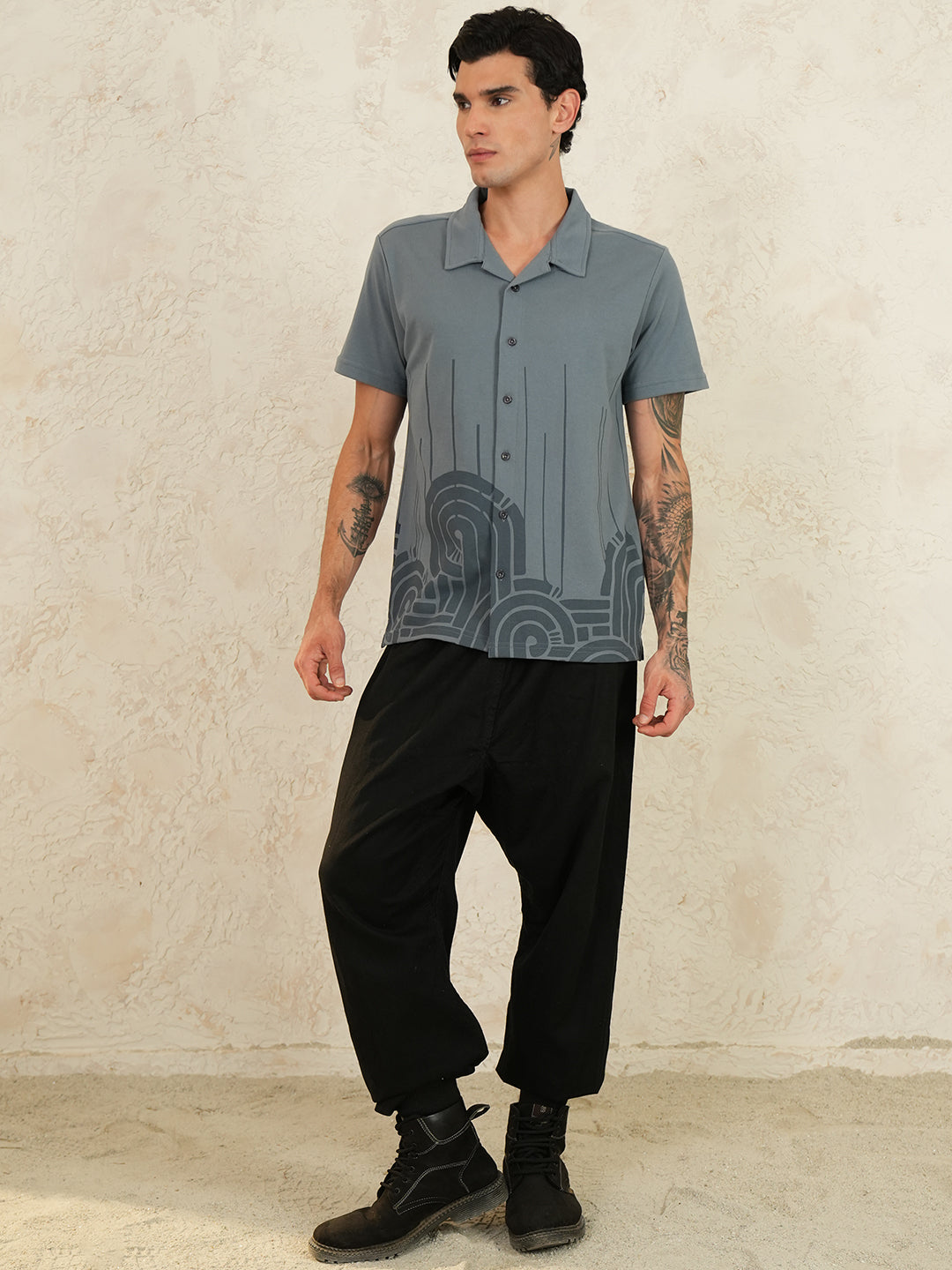Men Self Design Printed Half Sleeve Shirt - Reprise