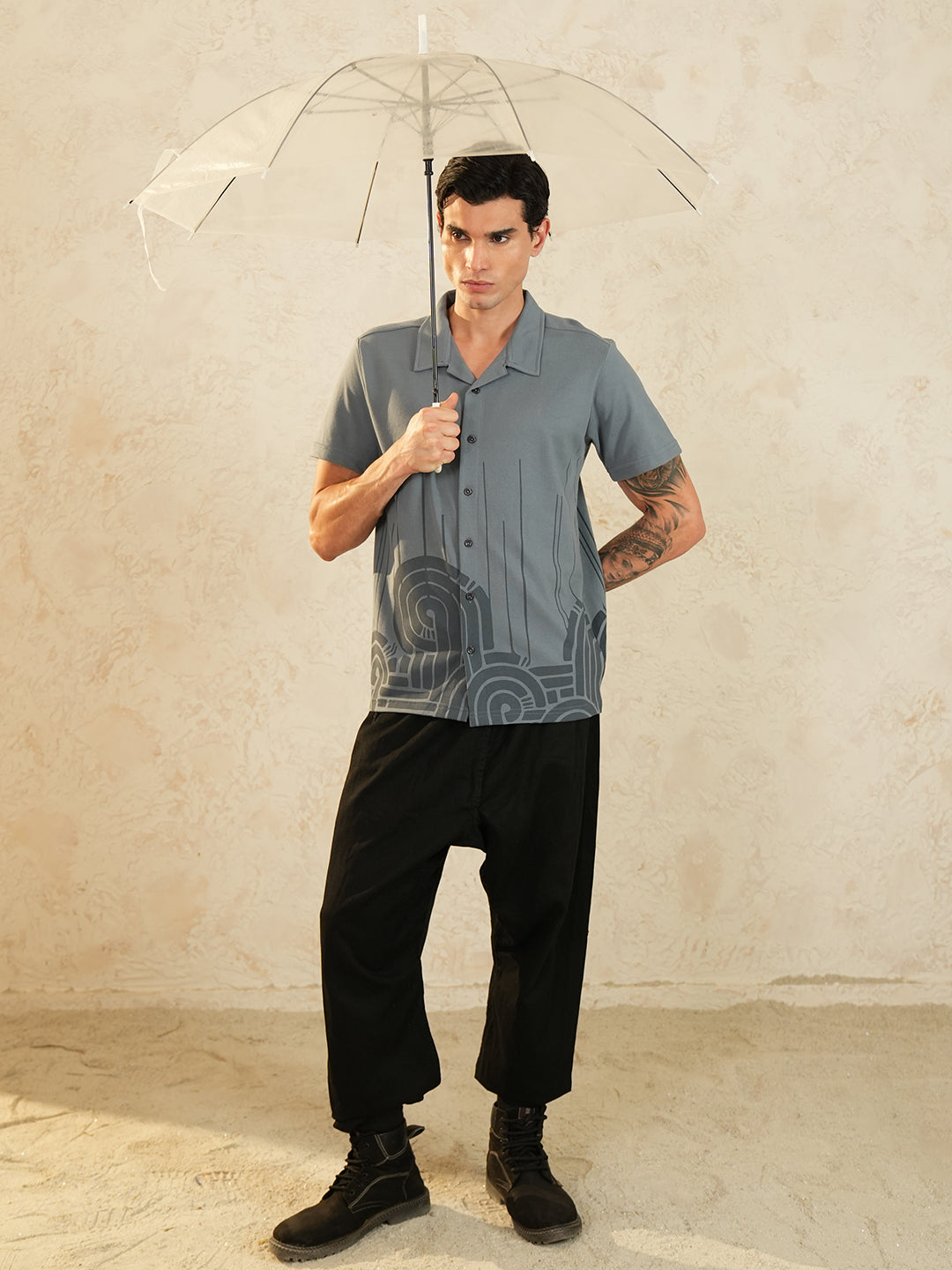 Men Self Design Printed Half Sleeve Shirt - Reprise