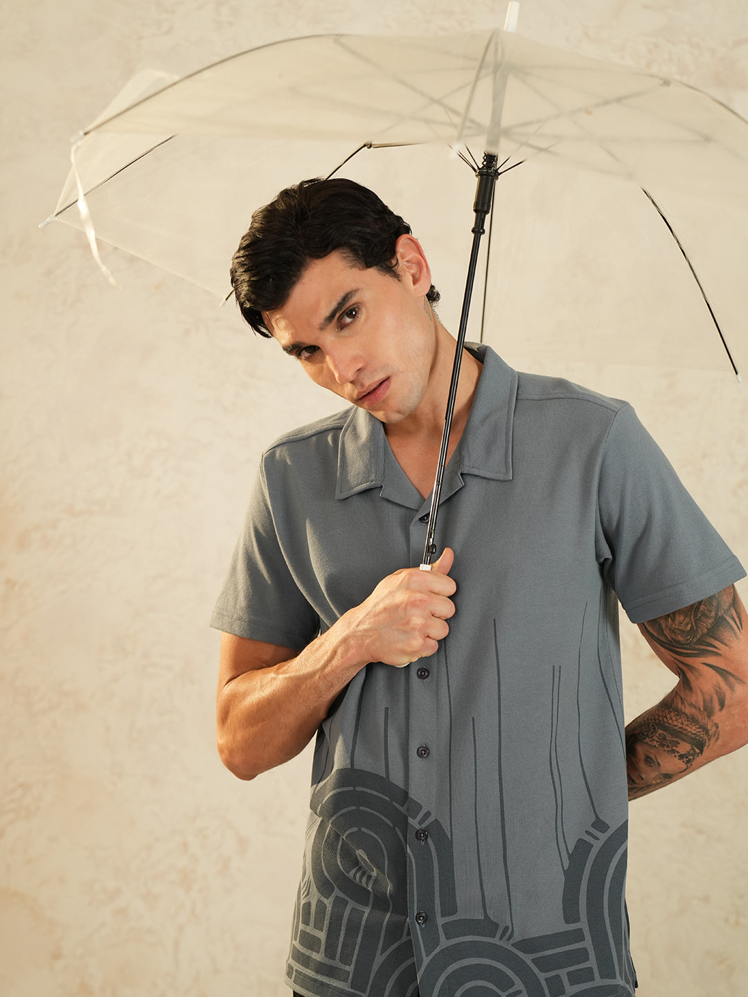Men Self Design Printed Half Sleeve Shirt - Reprise