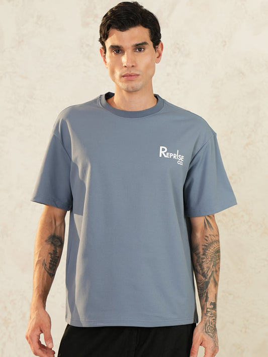 Men Oversized Printed Round Neck Drop Shoulder T-shirt Light Grey - Reprise